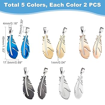 Amazon.co.jp: UNICRAFTALE 5色 羽チャーム 羽ペンダント 201