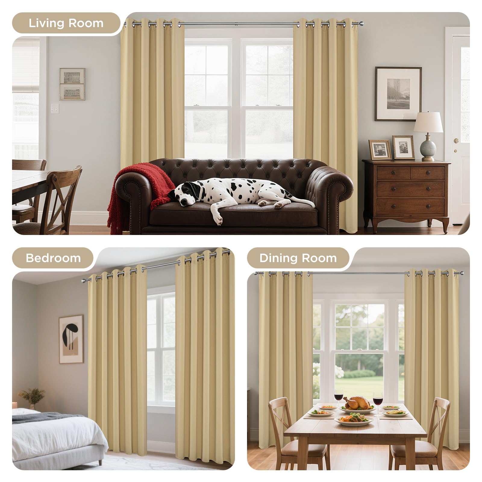Joydeco Ensemble de 2 Rideaux Occultants Thermiques avec Œillets 106 x 183 cm Beige