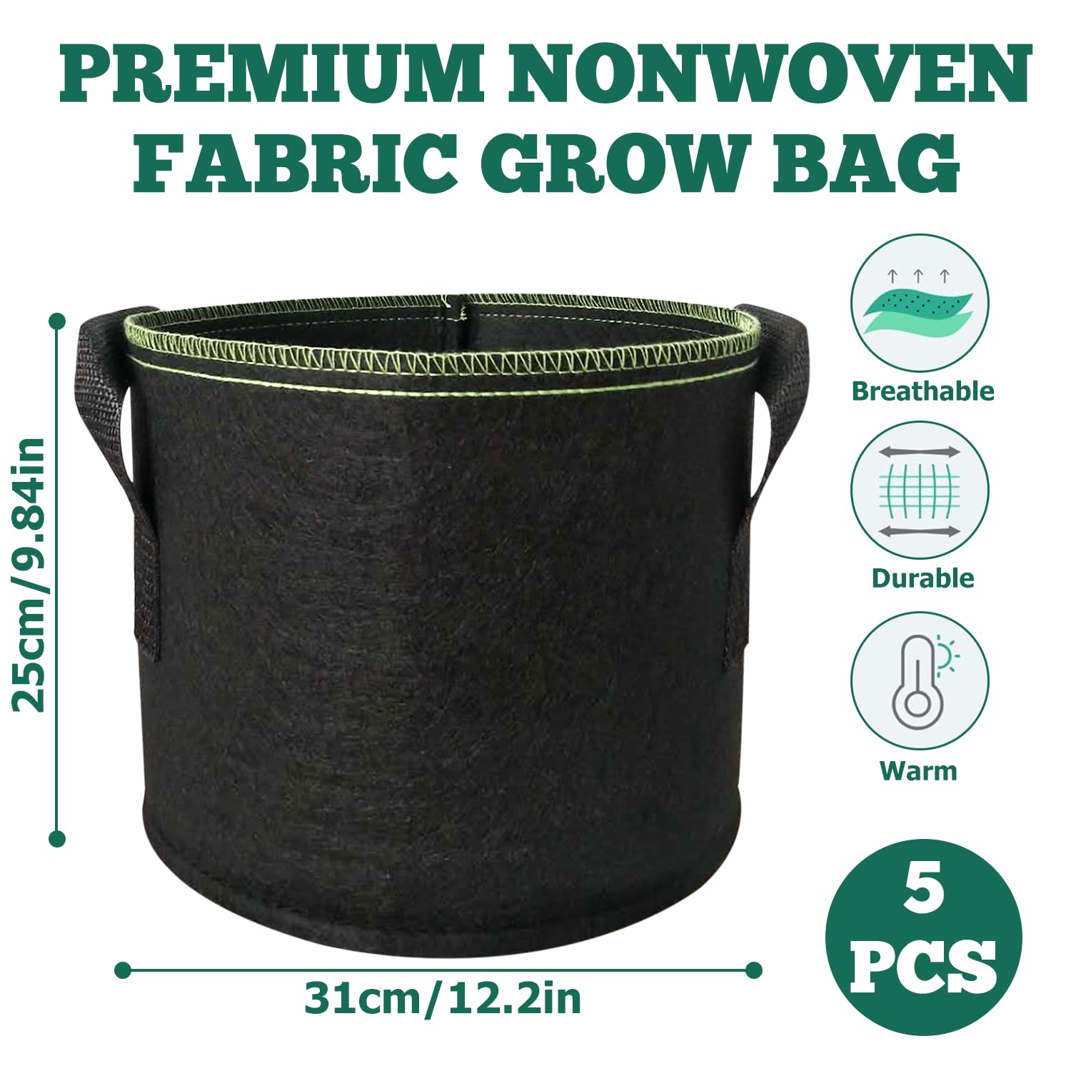 Confezione Da 20 Sacchetti Per Coltivazione Di Verdure, Da Giardino, In Tessuto Non Tessuto Traspirante, Con Manici Per Interni Ed Esterni, Per - Foto 6