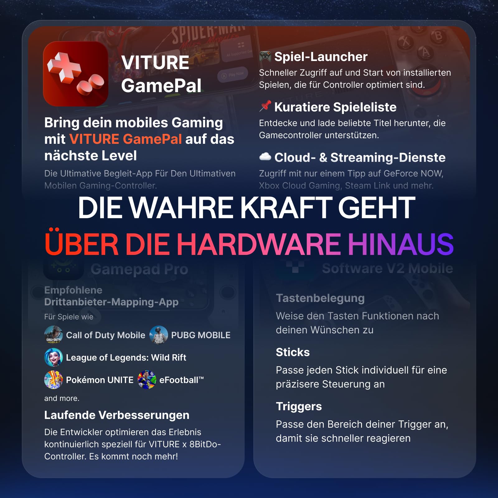 VITURE x 8BitDo Ultimativer Mobile Gaming Controller - Weltneuheit für XR-Brillen | USB-C Anschluss für minimale Latenz, Hall-Effekt-Sticks, Aufladen während des Spielens, Pro Performance für Android