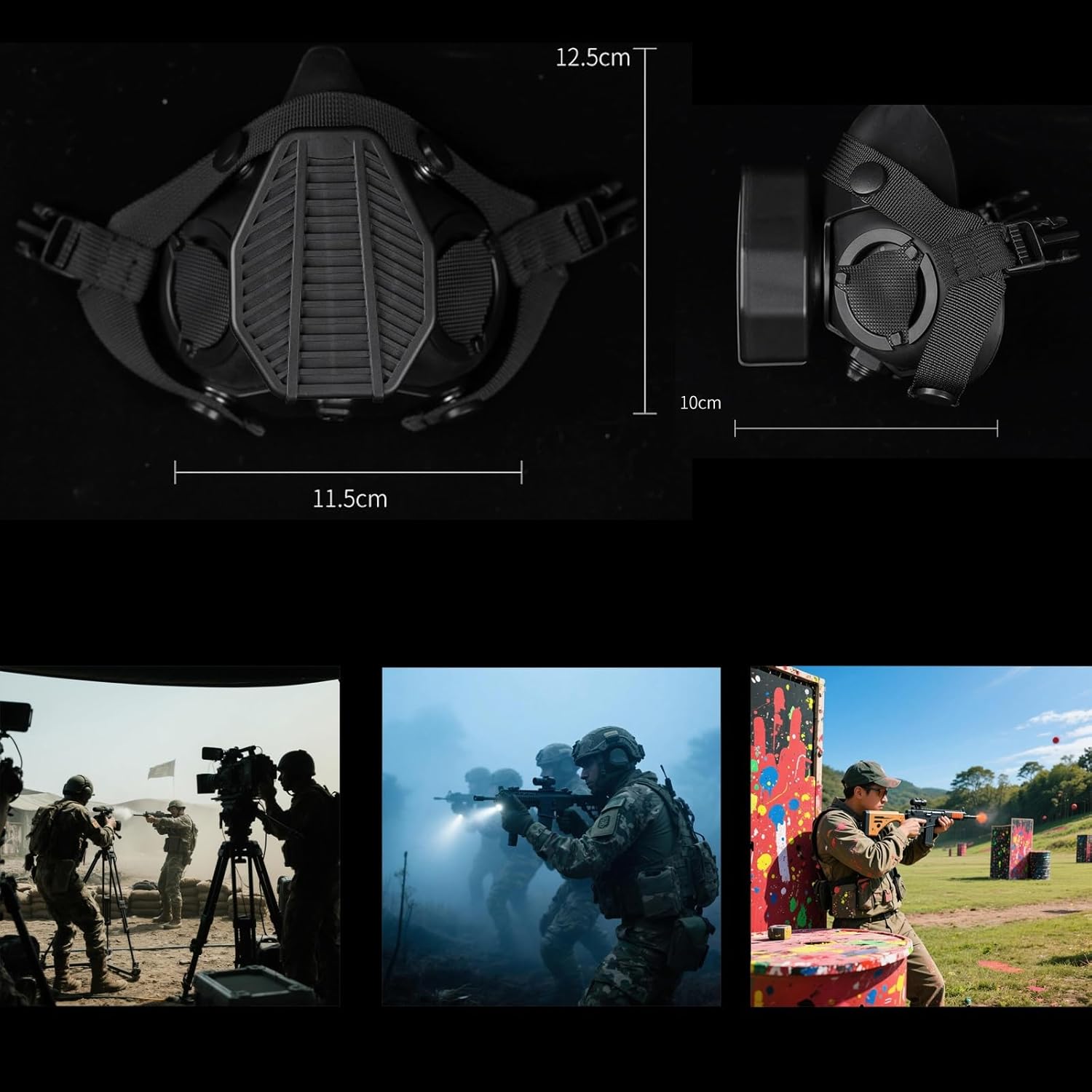 Multifunctional Tactical Helmet Half-Face Mask, Replaceable Filter Dust Mask, Suitable for Outdoor Airgun, Paintball and Other Tactical Activities