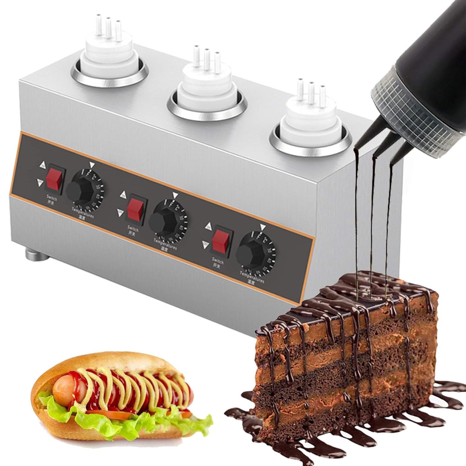 Dispensador comercial de salsa de queso con calentador, olla eléctrica para nachos, temperatura ajustable de 30 a 85 °C, capacidad de 650 ml para catering