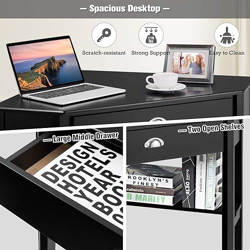 Miniatura 4 de DORTALA Escritorio esquinero, escritorio de esquina para computadora de escritura y estudio, mesa de computadora portátil, escritorio de madera para