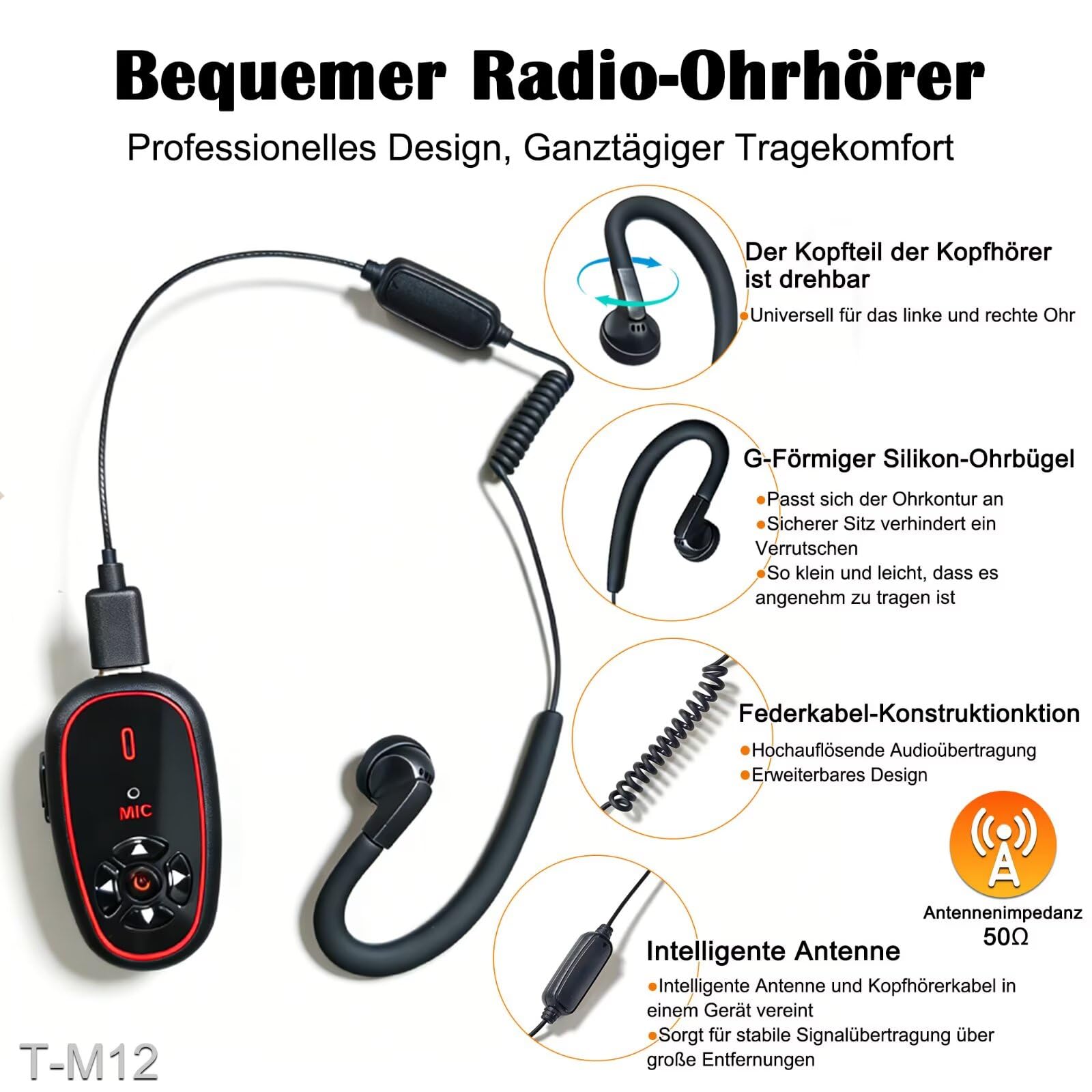 T-M12 Super Mini Walkie Talkies mit Headsets KI-Sprachsteuerung | Hände frei, Wiederaufladbarer Typ-C, 16 Kanäle, 28g Leicht Funkgerät Für Familienreiten Restaurants Outdoor-Sport, 2 Stück