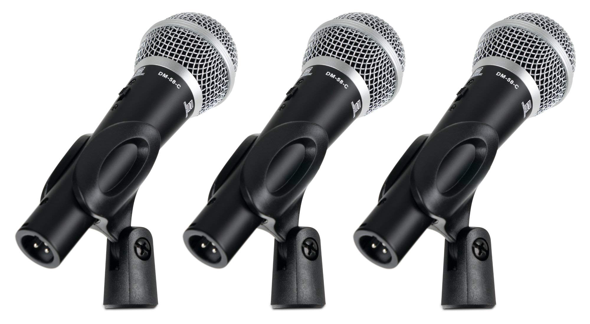 Pronomic DM-58-C Micrófono Vocal Set de 3 en Maletín, Cápsula: dinámica | Micrófonos versátiles para voz y canto, También aptos para captación de instrumentos, Sonido extremadamente equilibrado, 5 mm