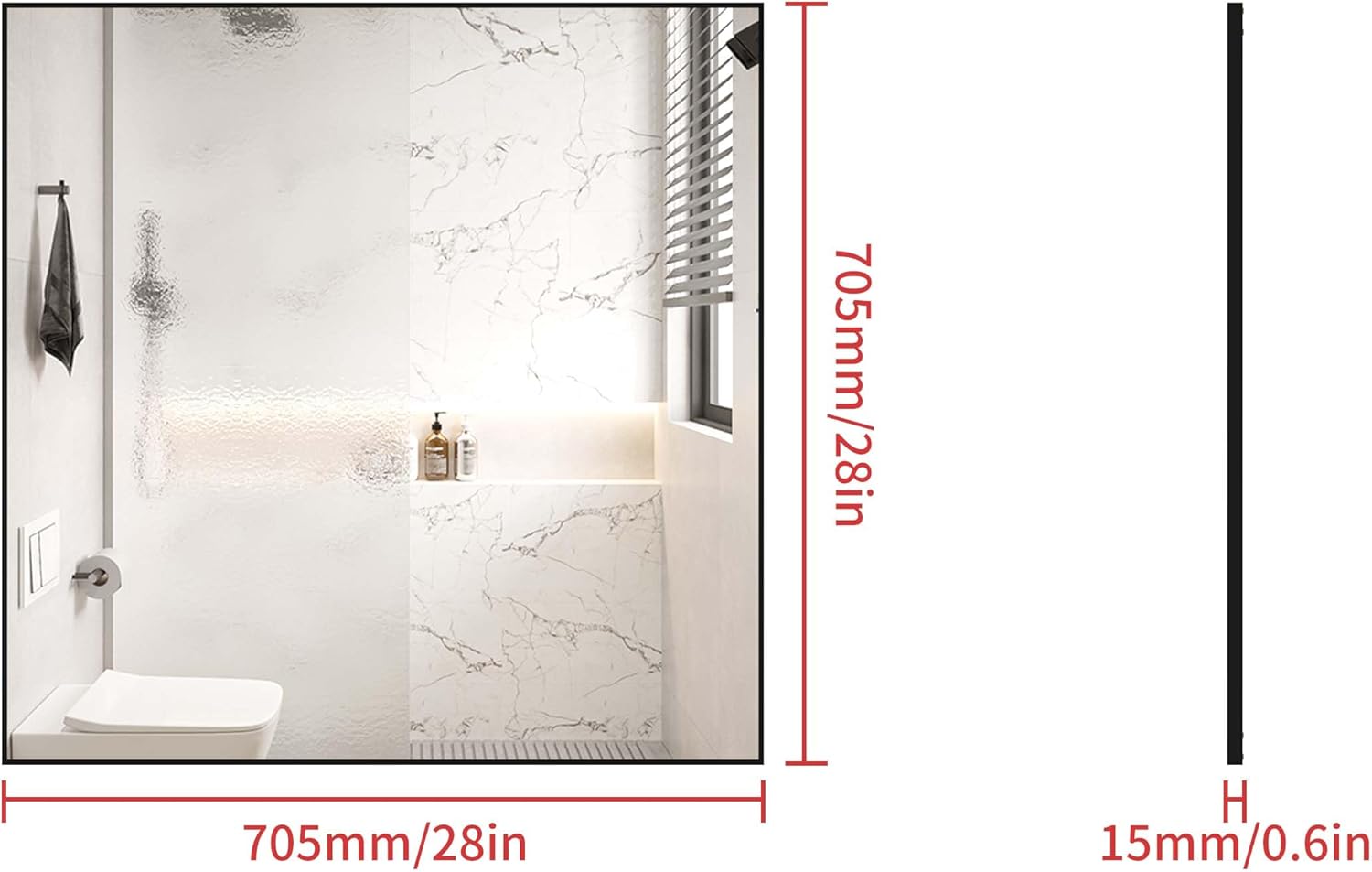 BEAUTME 28x28 Inch Bathroom Mirror,Square Vanity Mirror for Wall, Modern Non-Rusting Metal Frame Bathroom Mirror, Suitable for Bathroom, Bedroom, Living Room 28"L x 28"W Black