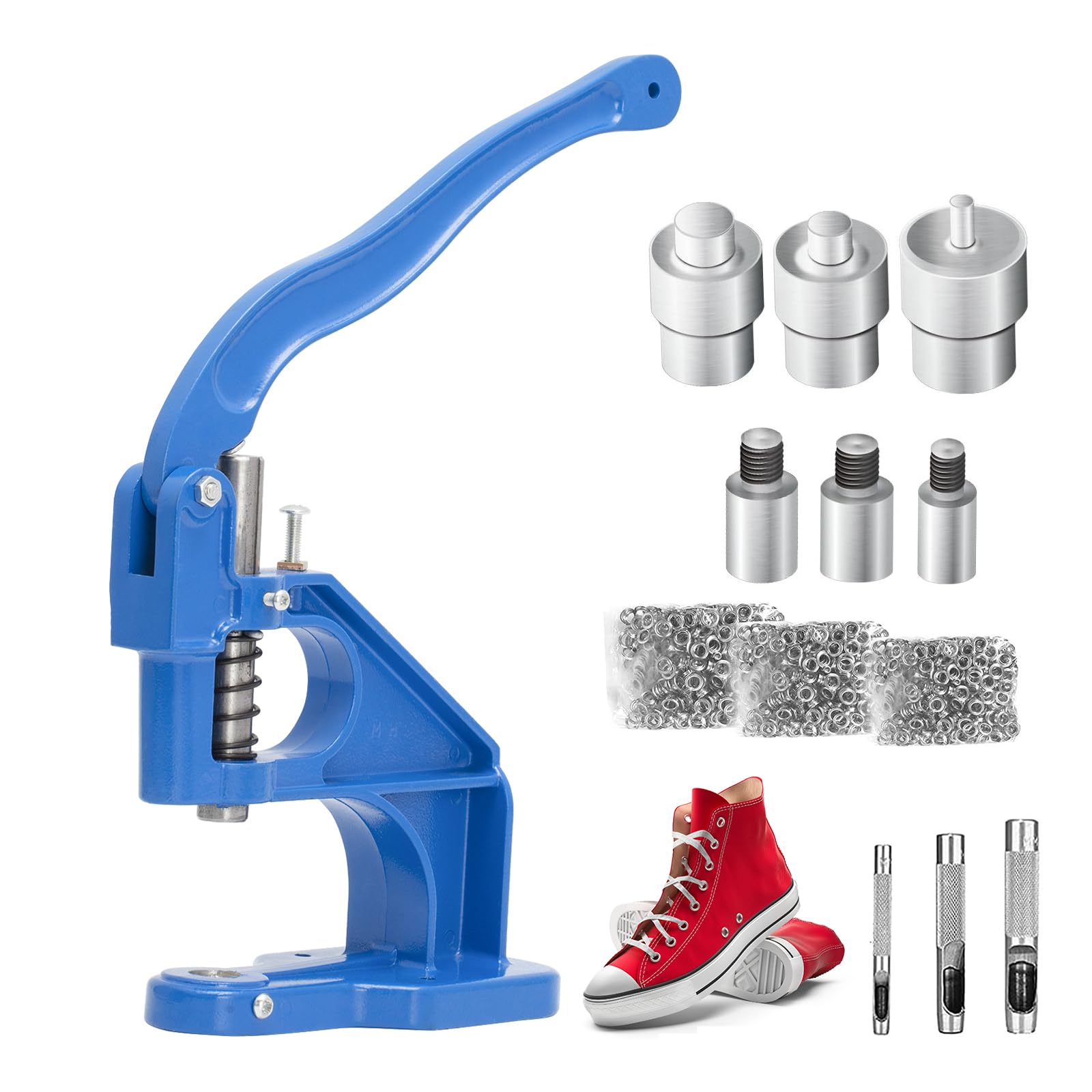 Kit de pinces à œillets professionnelles avec 1500 œillets (diamètre intérieur 6 mm, 10 mm, 12 mm) et 3 matrices - Presse à œillets - Presse à œillets - Presse à boutons pression - Presse à