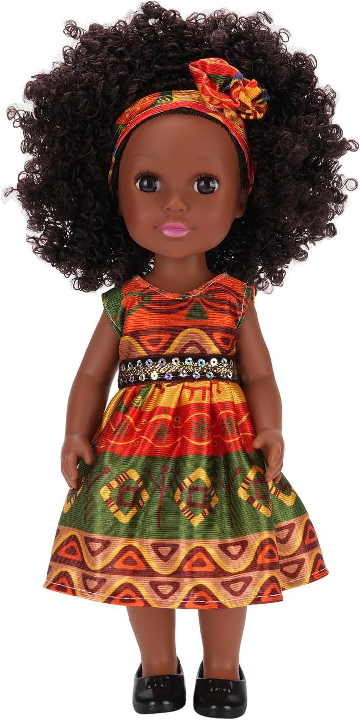 TOPINCN 14 Inch Doll Toy, Black Doll with Hairband Cute Dress Afro Hair Girls Fashion Doll Changeable Clothes Baby Doll Clothes and Accessories