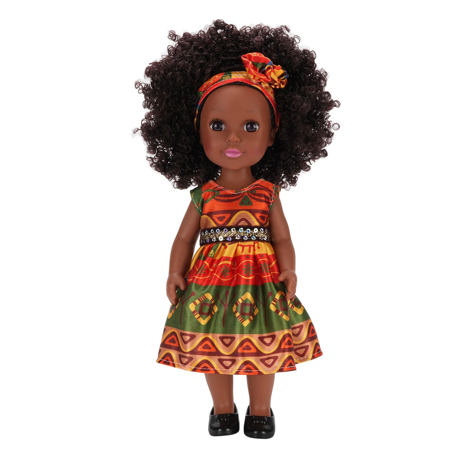 Qudinip 14 Inch Black Doll, Cute Dress with Hairband and Afro Hair - Image 2