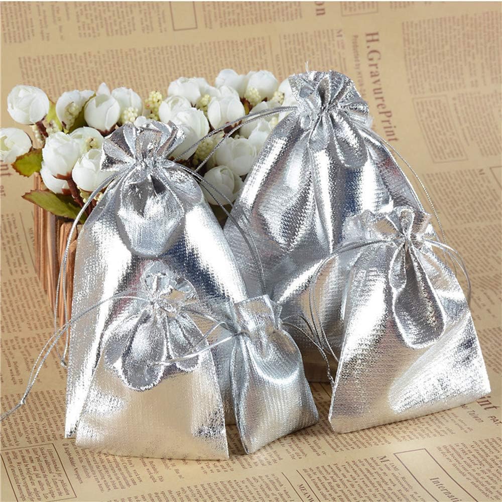HOMIXES100pcs Silver Golden Burlap Bags with Drawstring Gift Bags Jewelry Pouch for Wedding Party DIY Craft