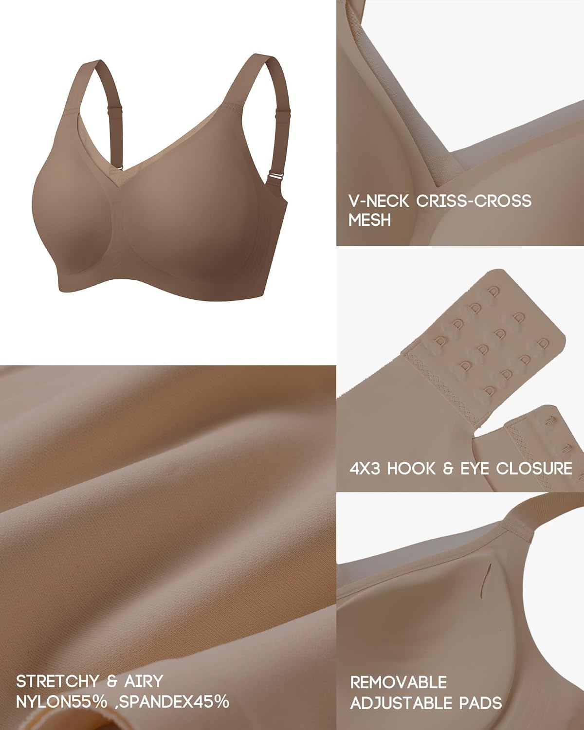 Women's Full Coverage Jelly Comfort Support Wireless Bra with Breathable V-Mesh, No Underwire Push Up Everyday Bralette - Image 5