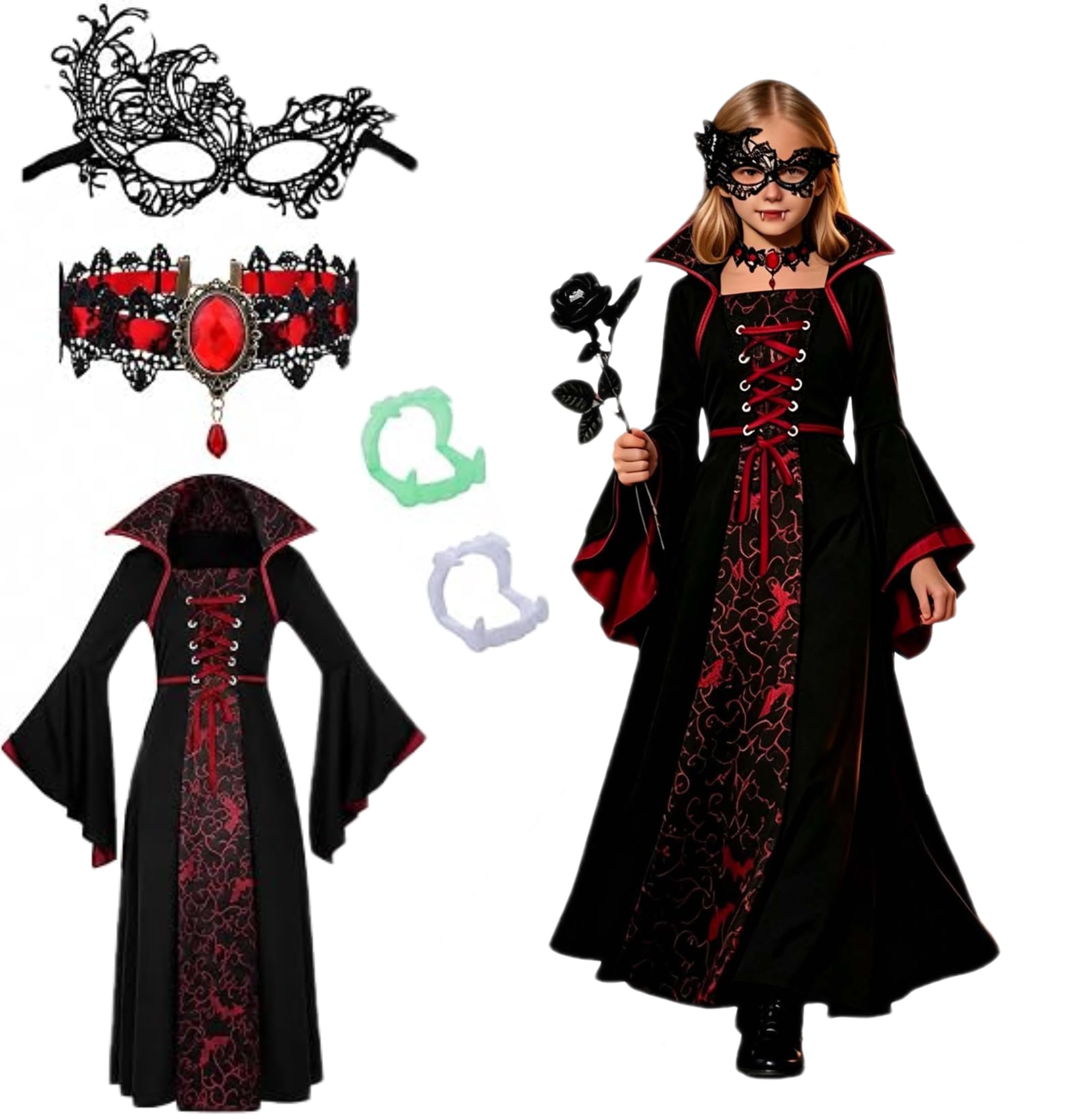 Girls Vampire Costume Kids Halloween Costumes Vampire Outfits 5 Piece Set