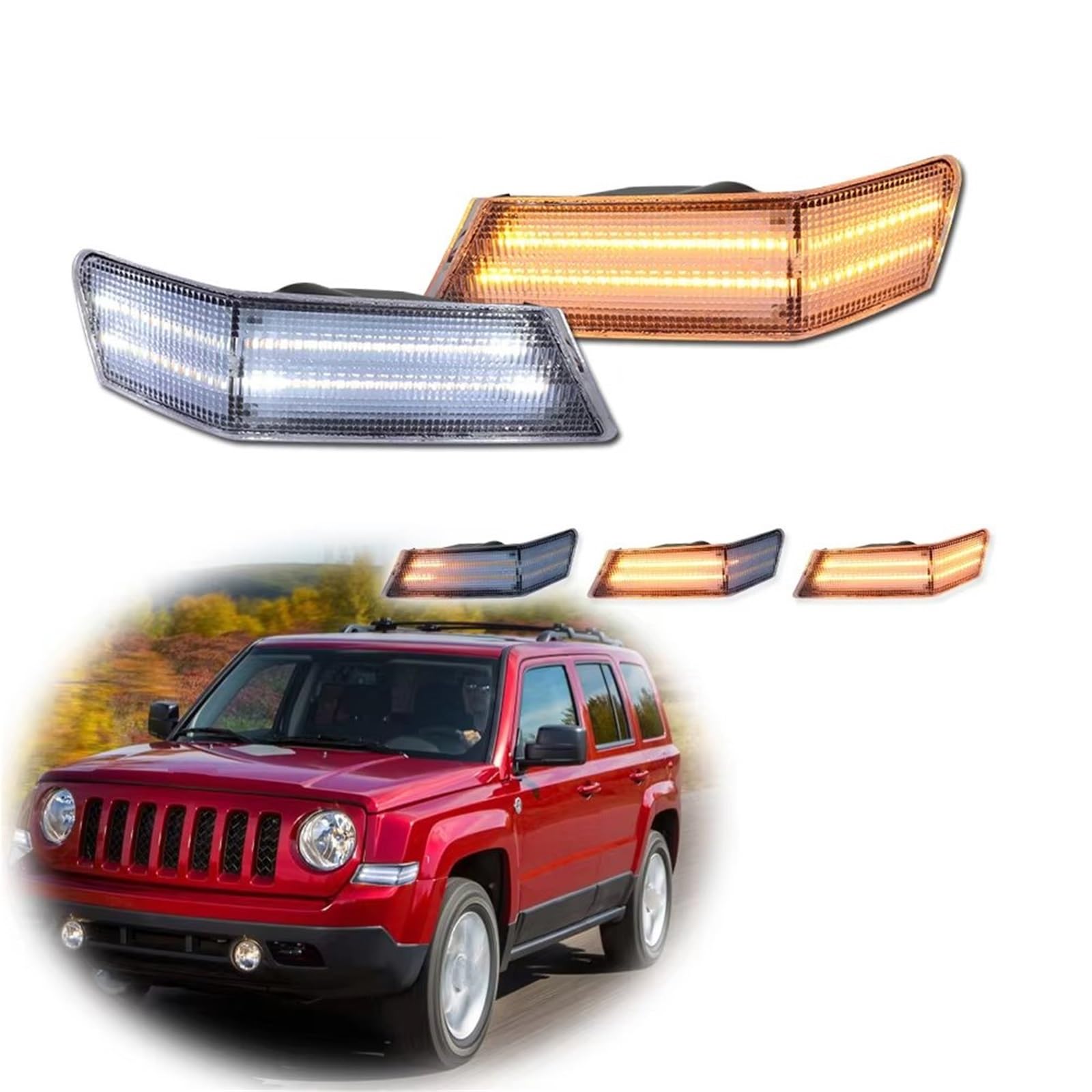 Genérico intermitente automóvil Para Jeep Para Patriot 2007-2017 Parachoques Delantero Coche Esquina Luces LED Blancas DRL Estacionamiento Ámbar Señal Giro 12V(Smoked Lens)