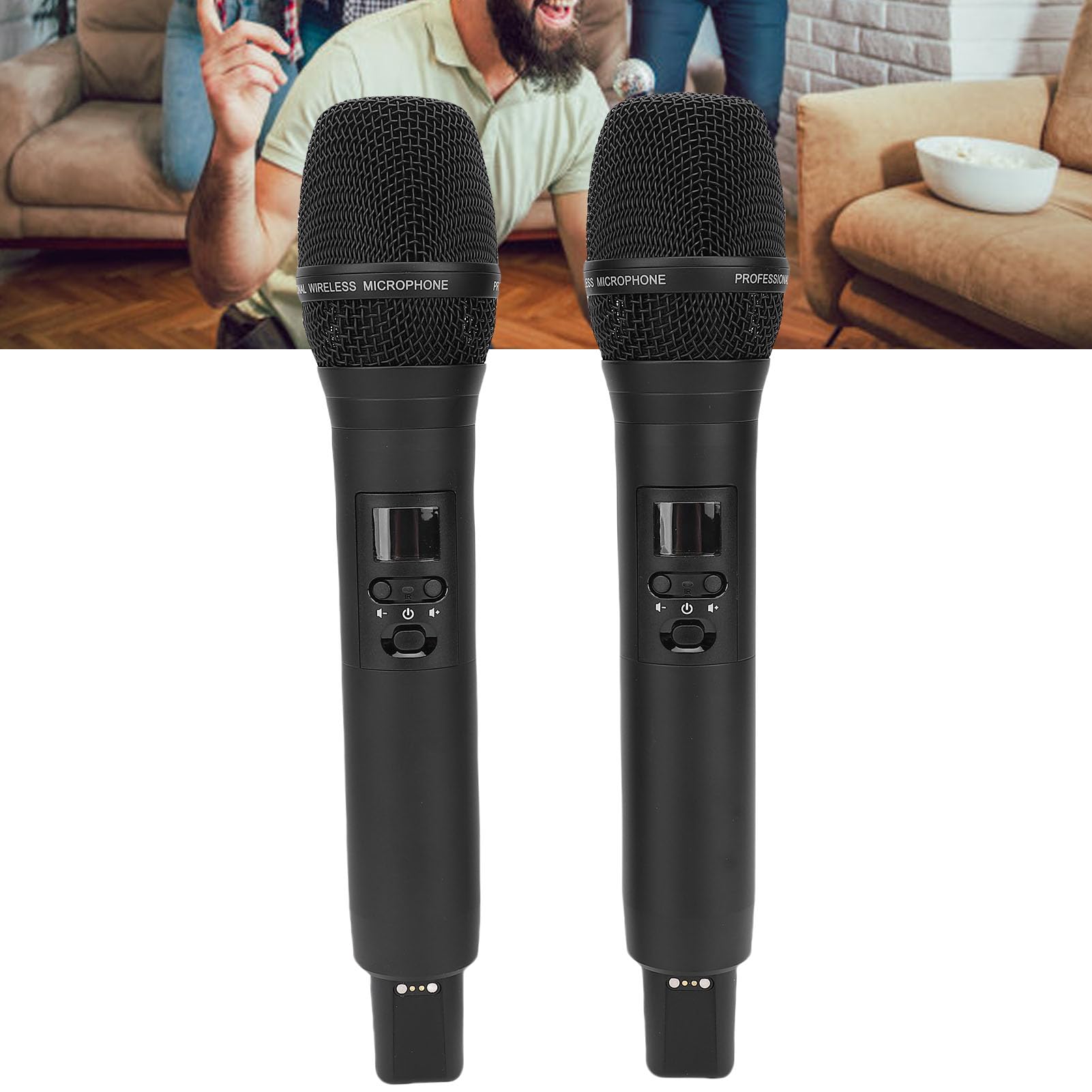 Cuifati Naładowalny System Mikrofonu Bezprzewodowego, Bateria 2200 MAh, Dwa System Mikrofonowy z Podwójnym Odbiornikiem do Wydajności Sceny Karaoke