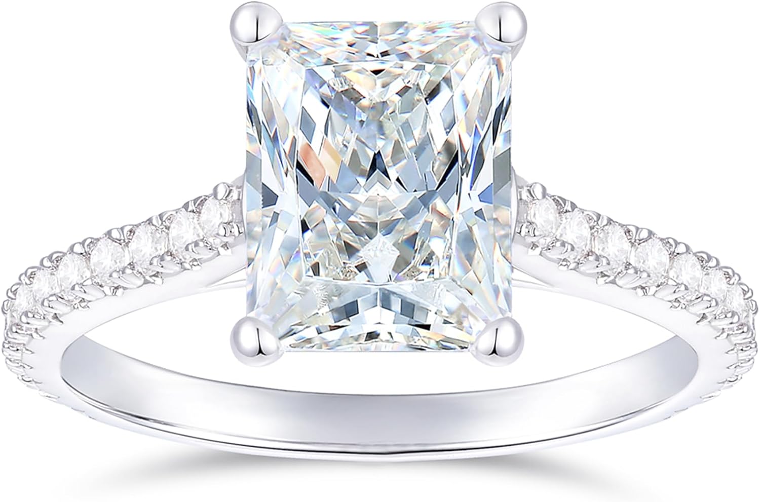 14K White Gold 3 Carat Radiant Cut Moissanite Rings 14K Gold Engagement Ring 4-Prong 3CT Radiant Moissanite Engagement Ring for Women