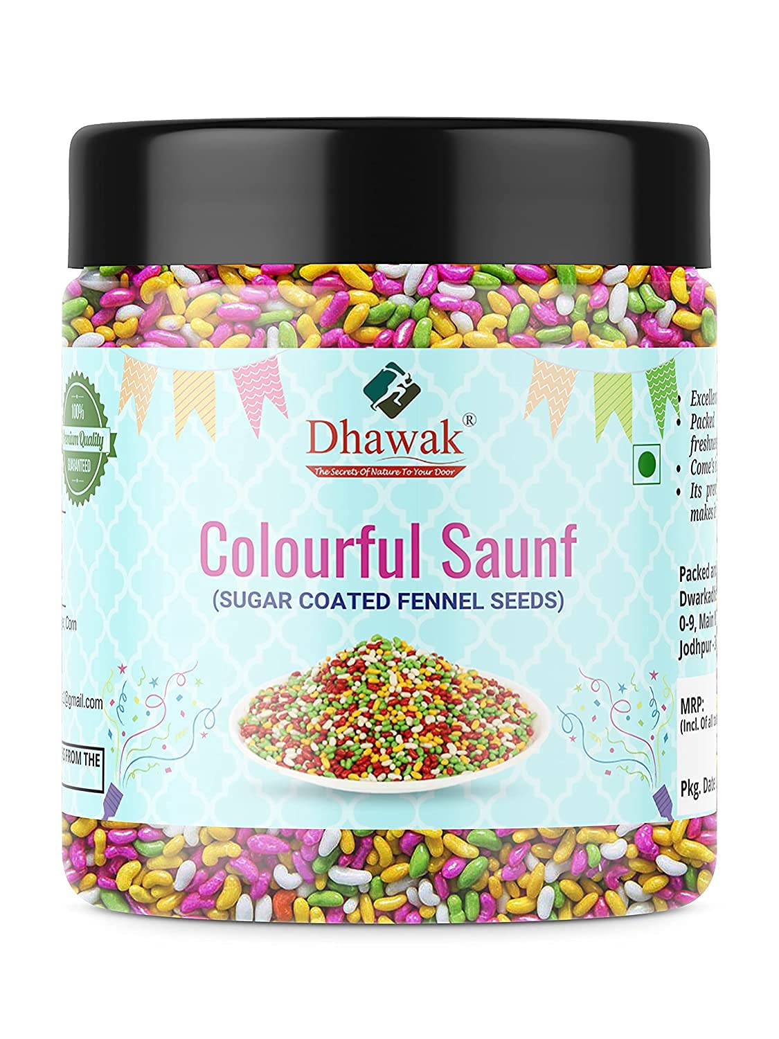 pexal Dhawak Colourful Sugar Coated SAUNF| Colorful Fennel Seed - 400 GMS. Mouth Freshener| Jar Pack|