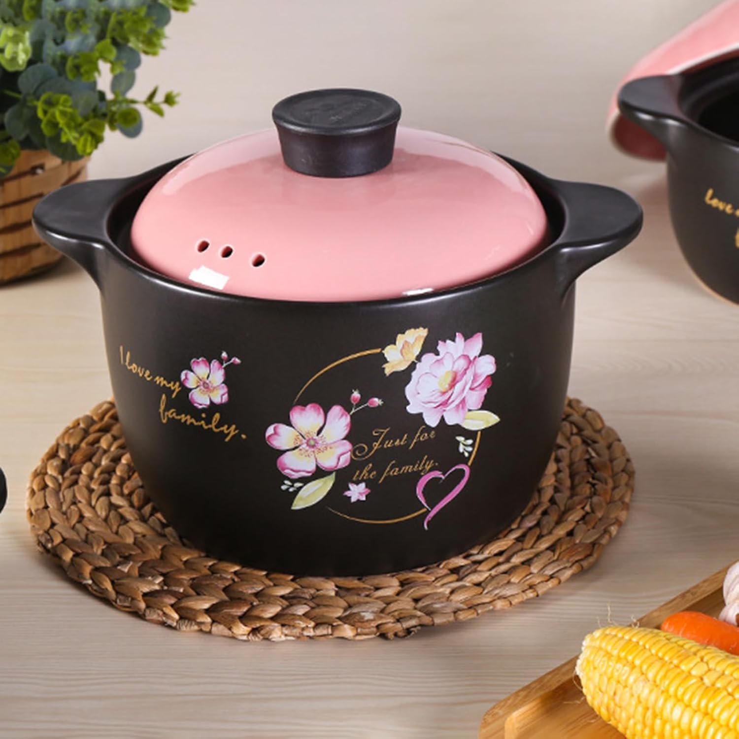 Olla Grande De Barro con Tapa: Olla Versátil De Cerámica para Sopas, Guisos, Arroz Y Carne Cenas con Invitados Y Comidas Familiares. One Color 2.5L/2.3Quarts
