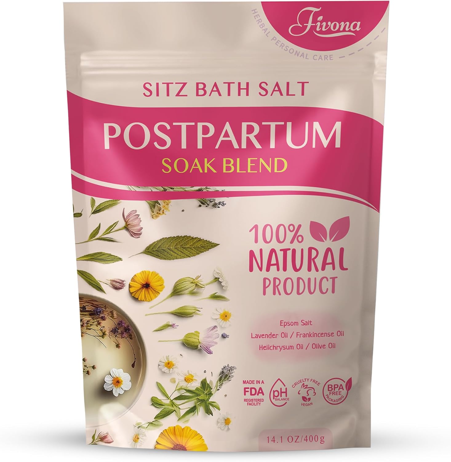 FIVONA Postpartum Soak Blend – Epsom Salt with Essential Oils Blend for Sitz Bath Soaking, Perineal Care, Fast Postpartum Recovery & Hemorrhoid Treatment, Essential Mix for New Mom FIVONA Postpartum Soak Blend – Epsom Salt with Essential Oils Blend for Sitz Bath Soaking, Perineal Care, Fast Postpartum Recovery & Hemorrhoid Treatment, Essential Mix for New Mom