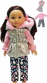 Grey and Pink Puffer Vest Outfit 3PC for 14-Inch Dolls | Premium Quality & Trendy Design | Dolls Clothes