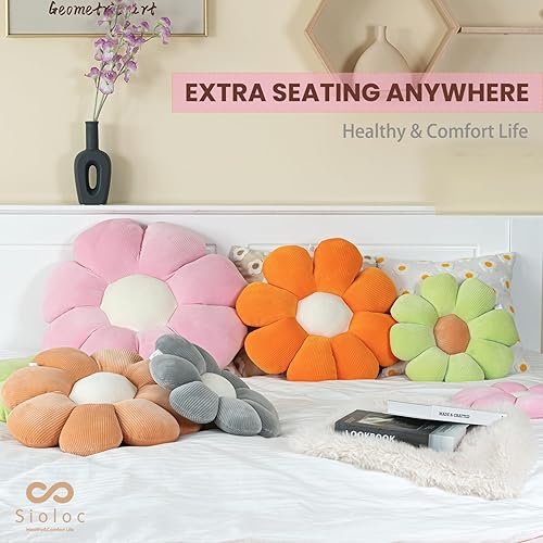 Vista 17 de Sioloc - Almohada en forma de flor, cojín de suelo, cojín de asiento, bonita decoración de habitación y almohada de felpa para dormitorio, sofá