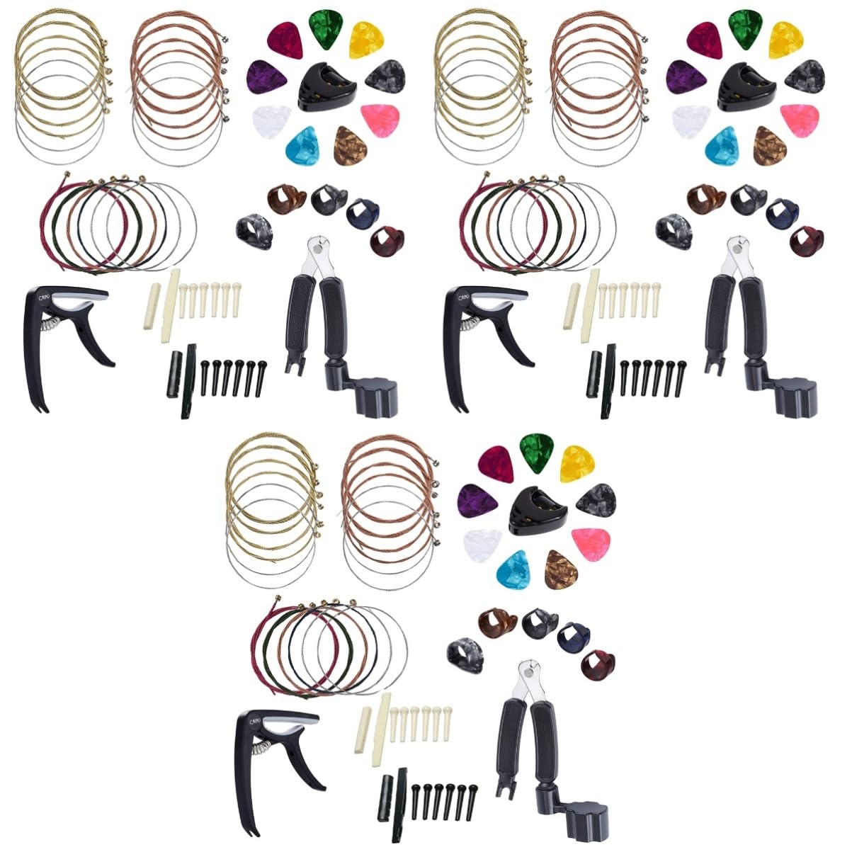 ibasenice 3pezzi Accessori Per Chitarra Capotasto Avvolgitore Di Corde e Plettri Kit Completo Per Chitarristi Facile Da Usare e Portatile Nero