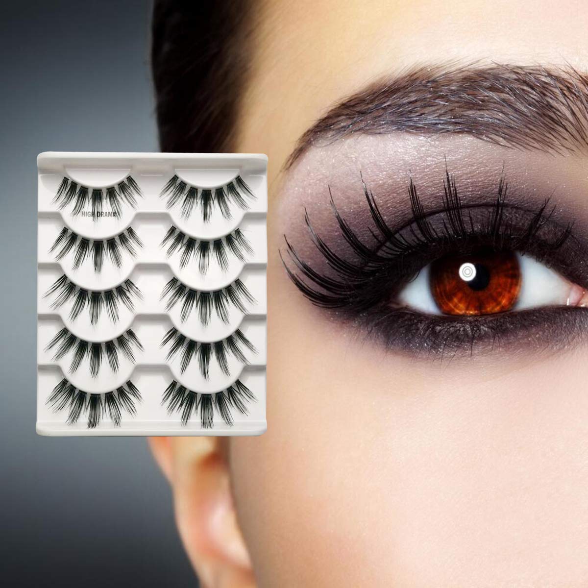 Jimire - Ciglia finte in visone, soffici, dall'aspetto naturale, 15 mm, effetto occhio di gatto, 5D, super morbide, leggere, confezione da 8 paia