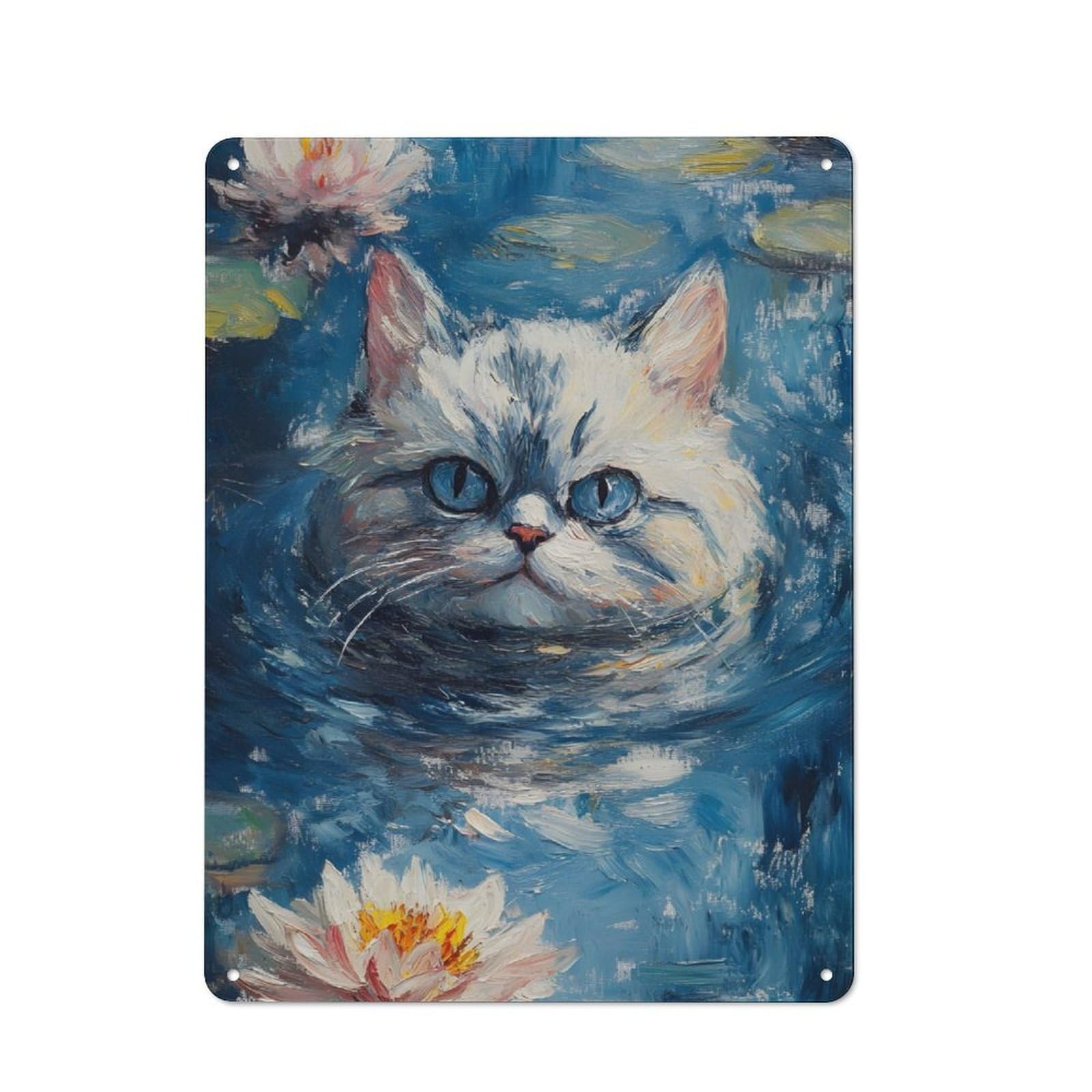 Junmoney Cat In Water Lilies Metal Sign 40X30cm With For Workshop Wall, Rustic Decor, For Collectors Decorating Workshops And Hobby Rooms