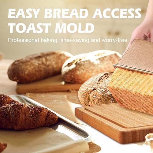 Miniatura 6 de Paquete de 2 moldes para pan con tapas, capacidad de masa de 1 libra, molde para pan Pullman de acero al carbono antiadherente para sándwich casero