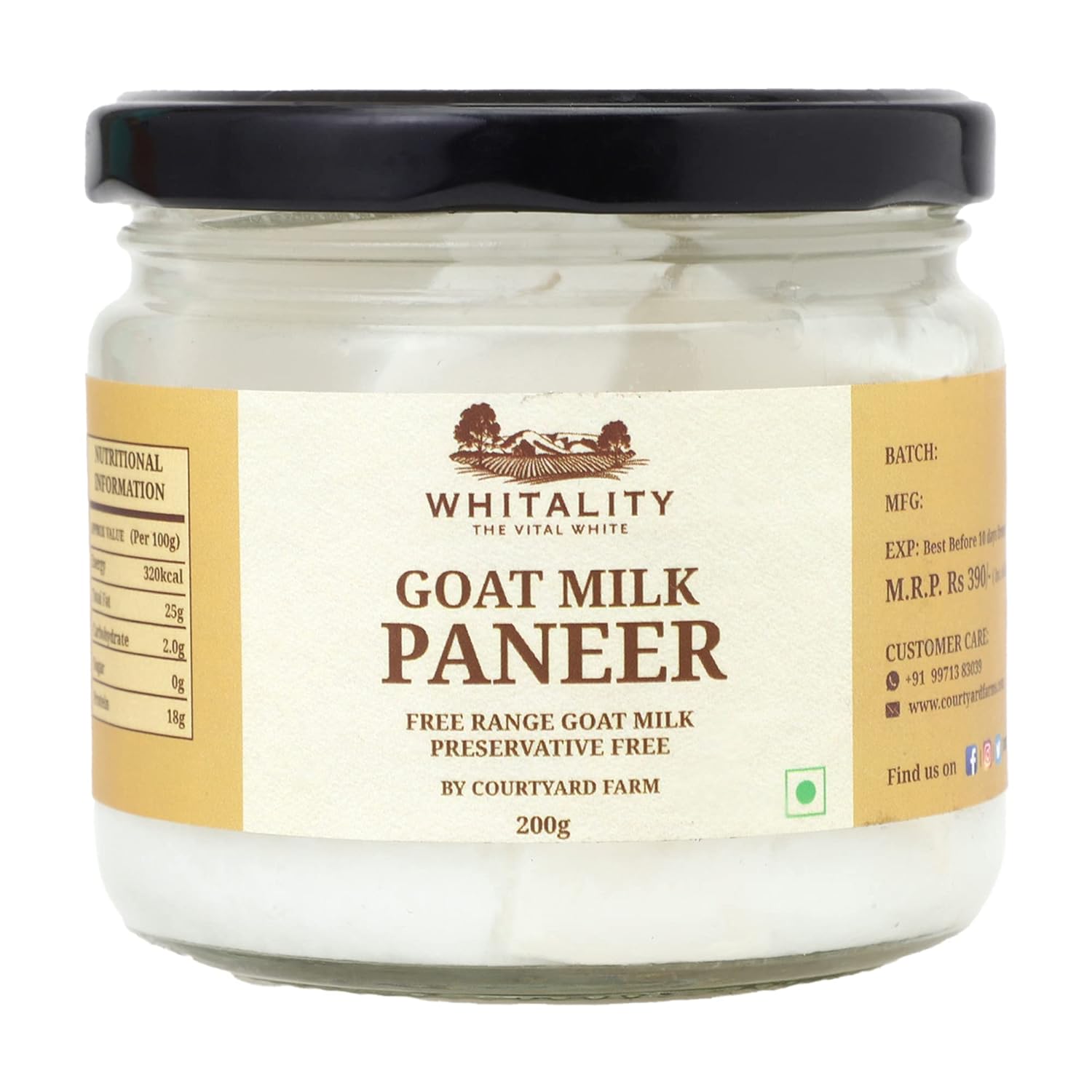 Whitality Goat Milk Paneer ( 200g, Pack of 1 ) Amazon.in Grocery