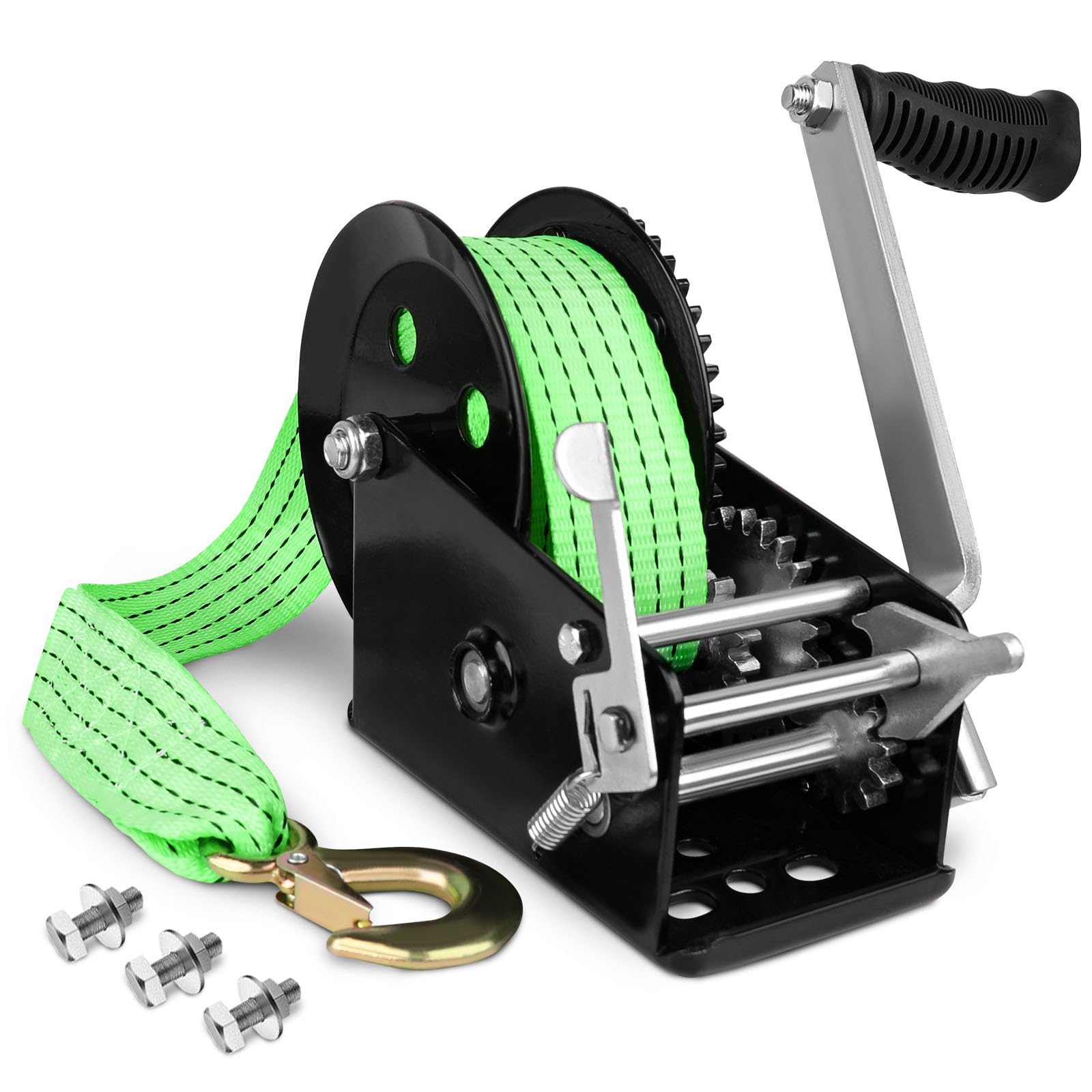 Zostera 3,500lbs Boat Trailer Hand Winch,with 33ft Strap,with Quick Installation Handle, Ratchet 4:1/8:1 Gear, Trailer Winch with Heavy Duty Hook,Crank Winch for Boat, Trailer, RV, ATV