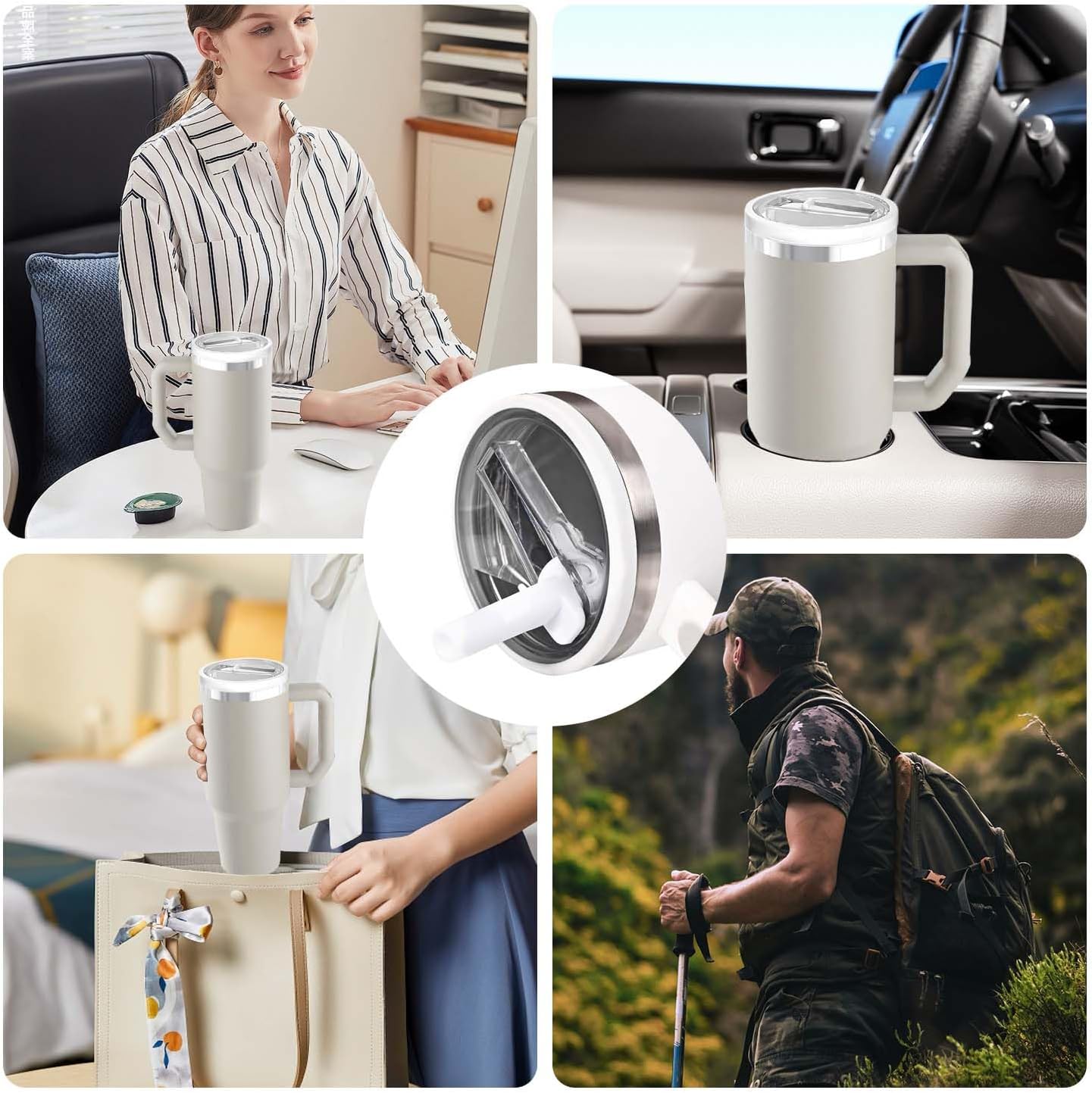 30 OZ Tumbler Lid Replacement Fit for Stanley Quencher, 2 Pack Leakproof Top Cover Spill Proof Flip Straw Lids Compatible with Stanley Cup Accessories, White - Image 7