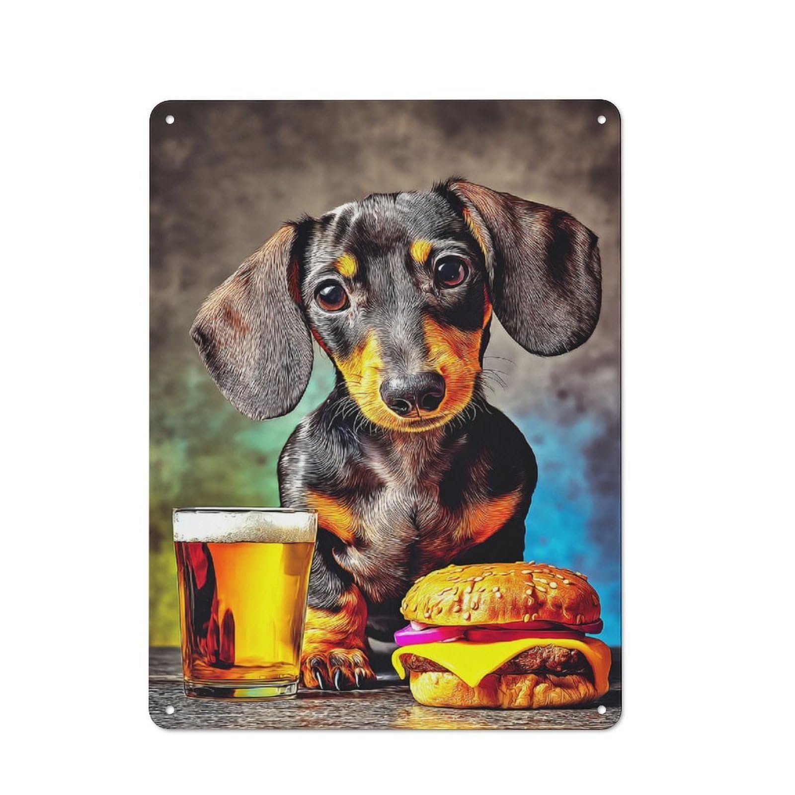 Junmoney Dog Dreams Of Burger And Beer Metal Wall Sign 40X30cm Featuring For Café Or Restaurant, For Vintage Wall Decor Fans, For Metal Sign Collectors