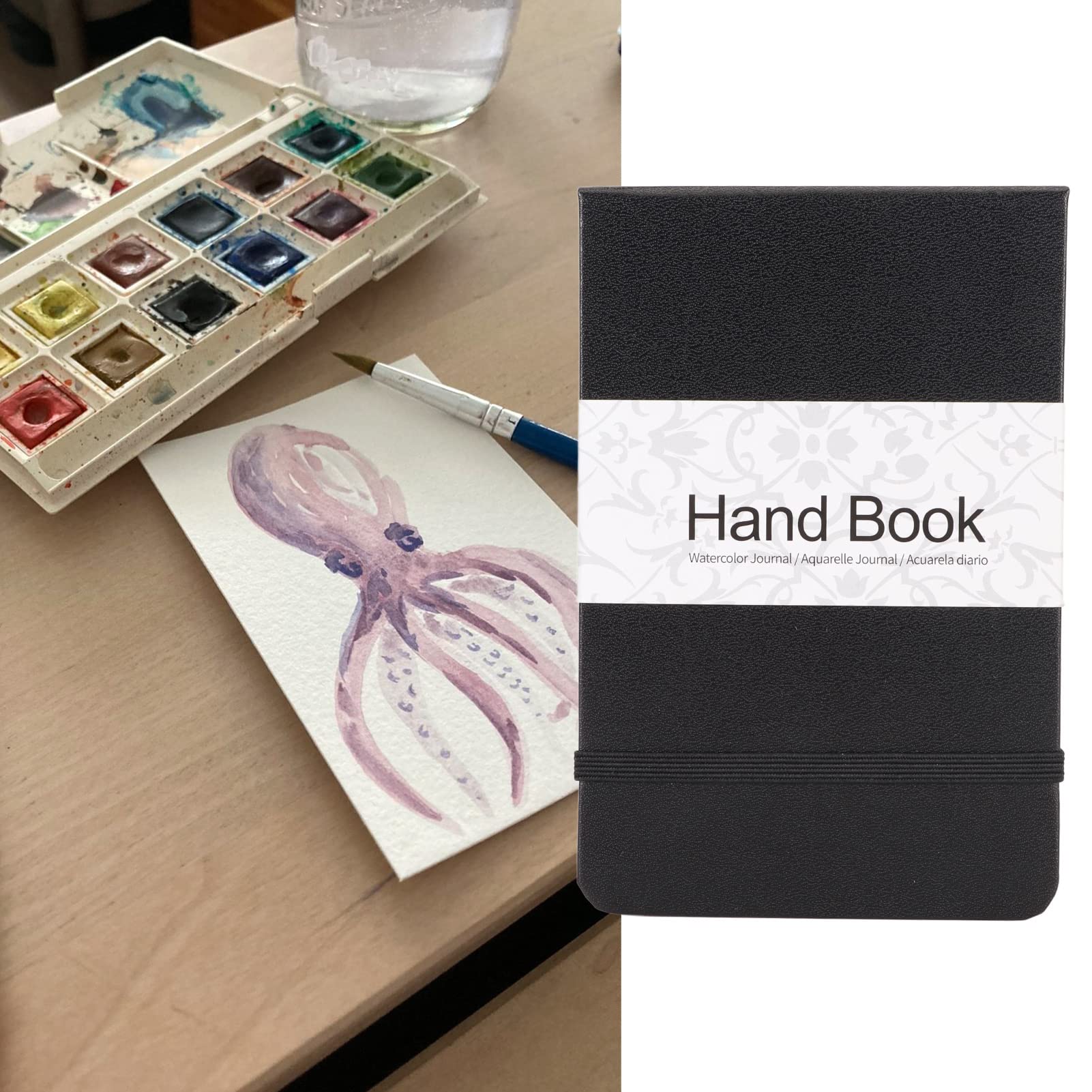 Yosoo Health Gear Watercolor Sketchbook, 24 Kartki Dziennik Akwarelowy z Wkładaną Kieszenią Papier Akwarelowy Szkicownik ze Skórzaną Okładką PU do Podróży Plenerowych