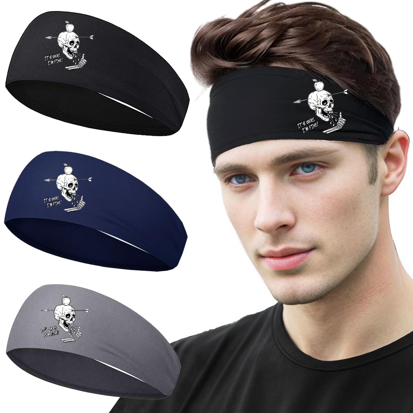 Sweat Bands Headbands 3pcs Sports Headbands for Men Women Sweatbands Head Bands