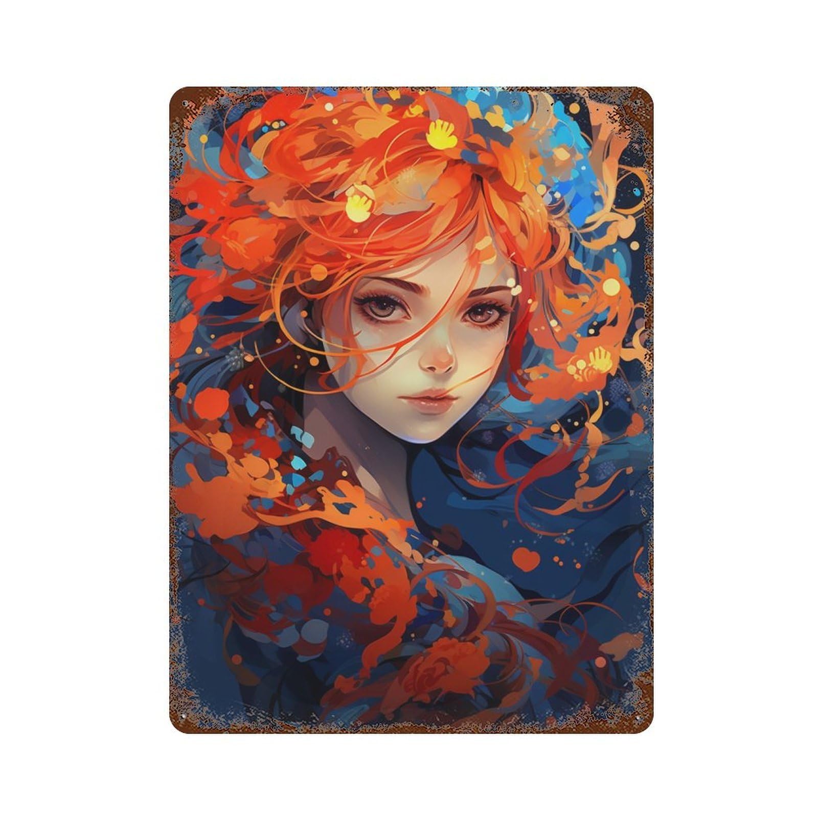 Flame of Passion Artwork Rusty Metal Tin Sign 15.7"x11.8", Vintage Wall Decor for Garage, Pub Or Kitchen