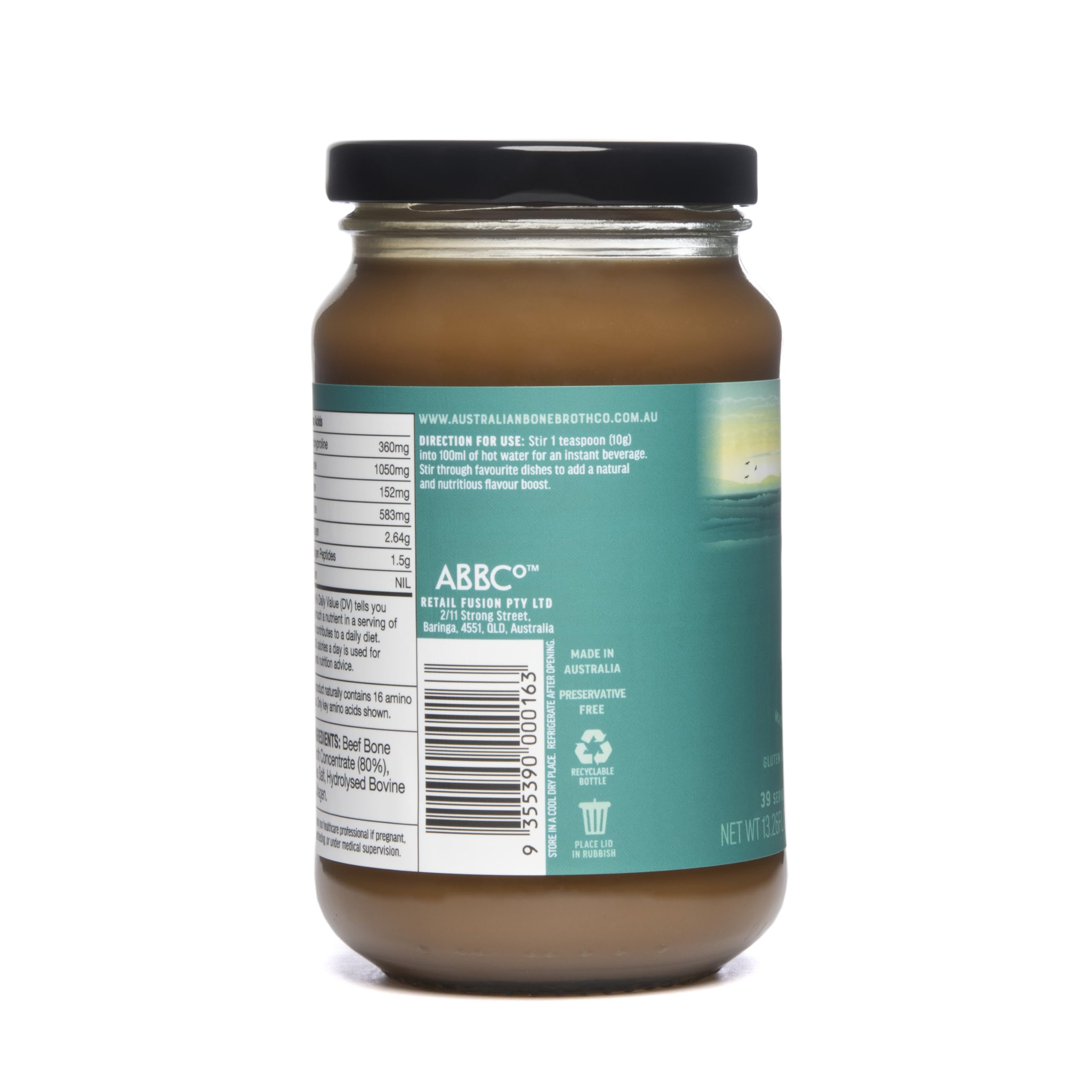 ABBCo Beef Broth Concentrate with Collagen, Rich Savoury Cooking Base for Soups, Gravies & Sauces, Just Add Hot Water, Halal, 13.26Floz