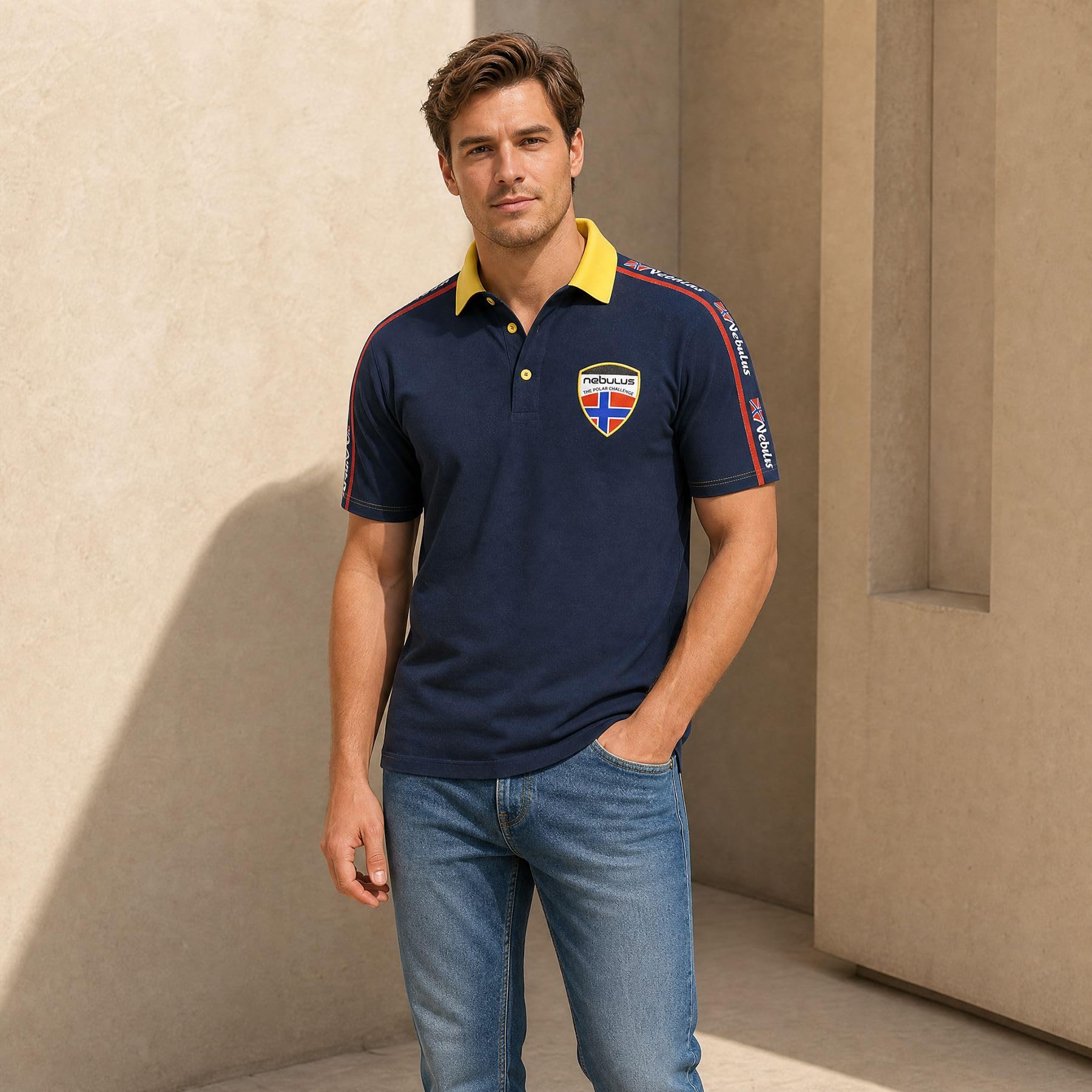 Nebulus Polo Bela para hombre, con bordado para hombre, camisa de manga corta