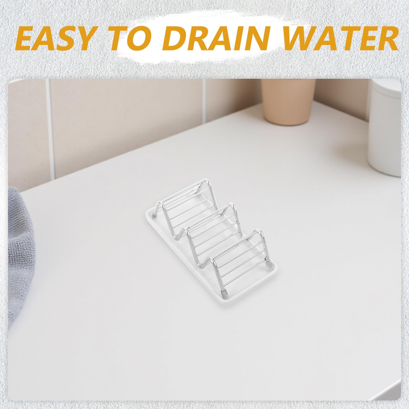Portasaponi in Acciaio Inox con Piatto in Ceramica Vassoio di Drenaggio Forma di W per Bagno e Cucina Dimensioni Base Antiscivolo