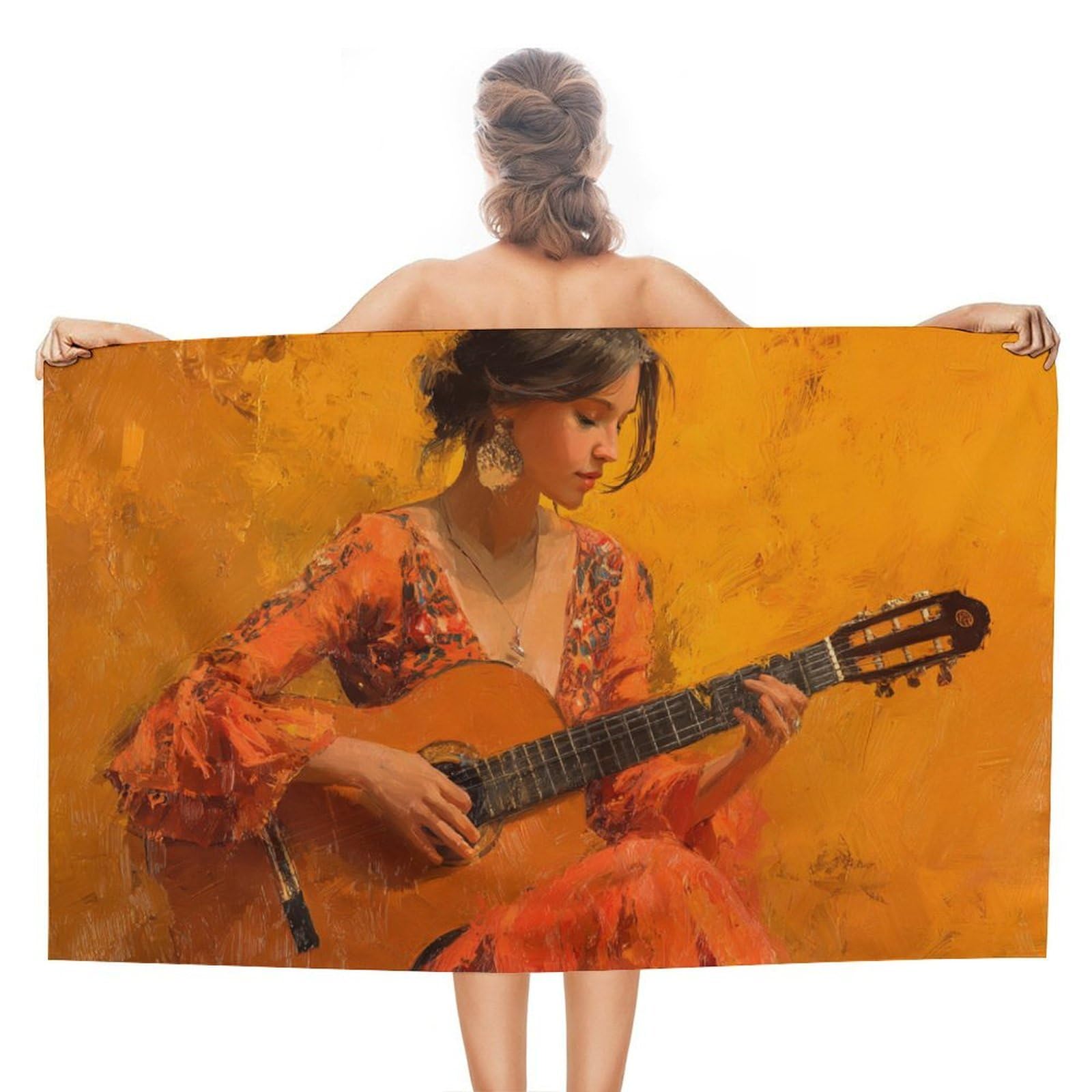 asbwuo Beautiful Woman Playing A Guitar Beach Towel