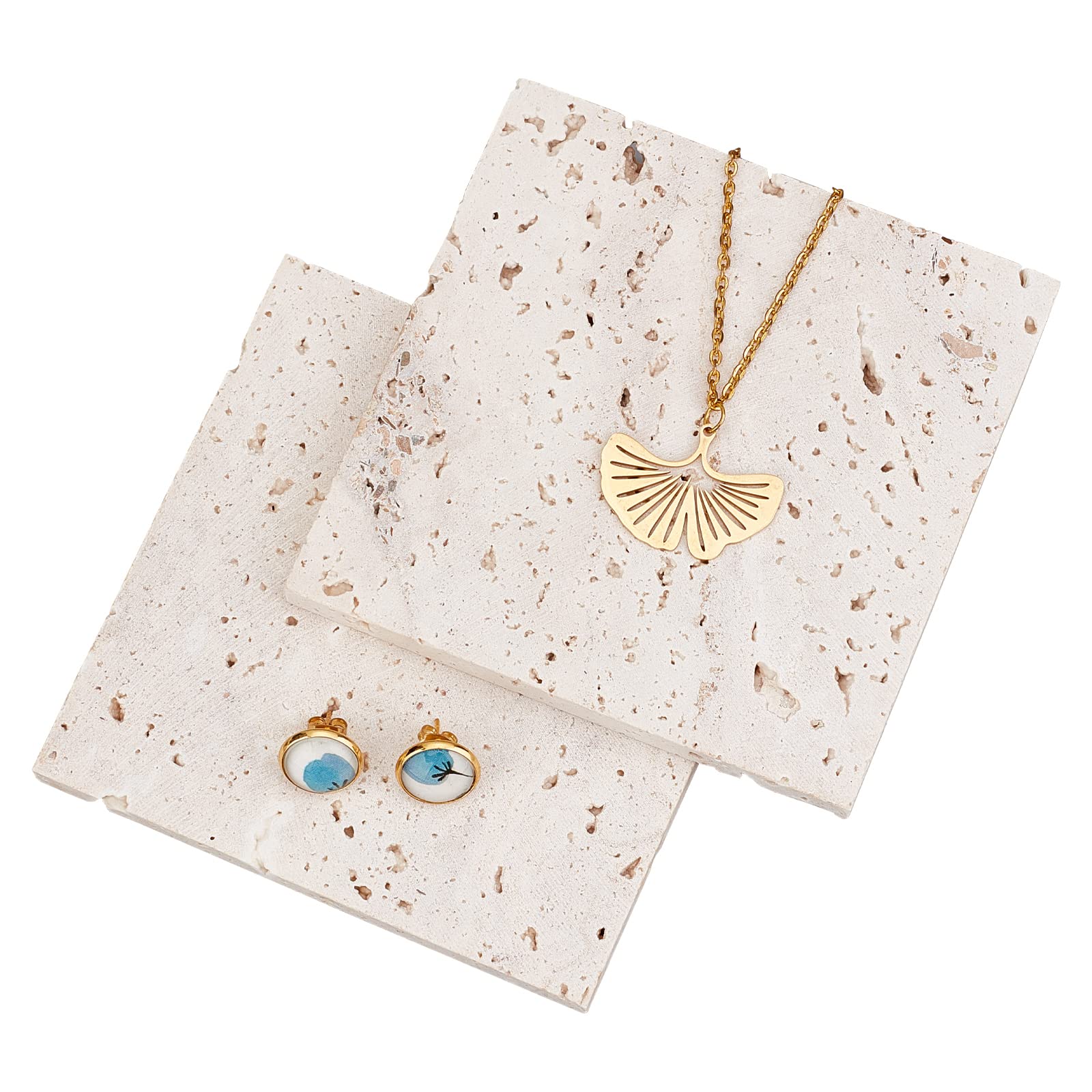 FINGERINSPIRE2 Pcs 4" L x 4" W White Rock Display Base with Hole, Marble Effect Natural Stone Decorative Display Plate Pedestals, Display Photography Prop Accessories for Showing Jewels Cosmetics