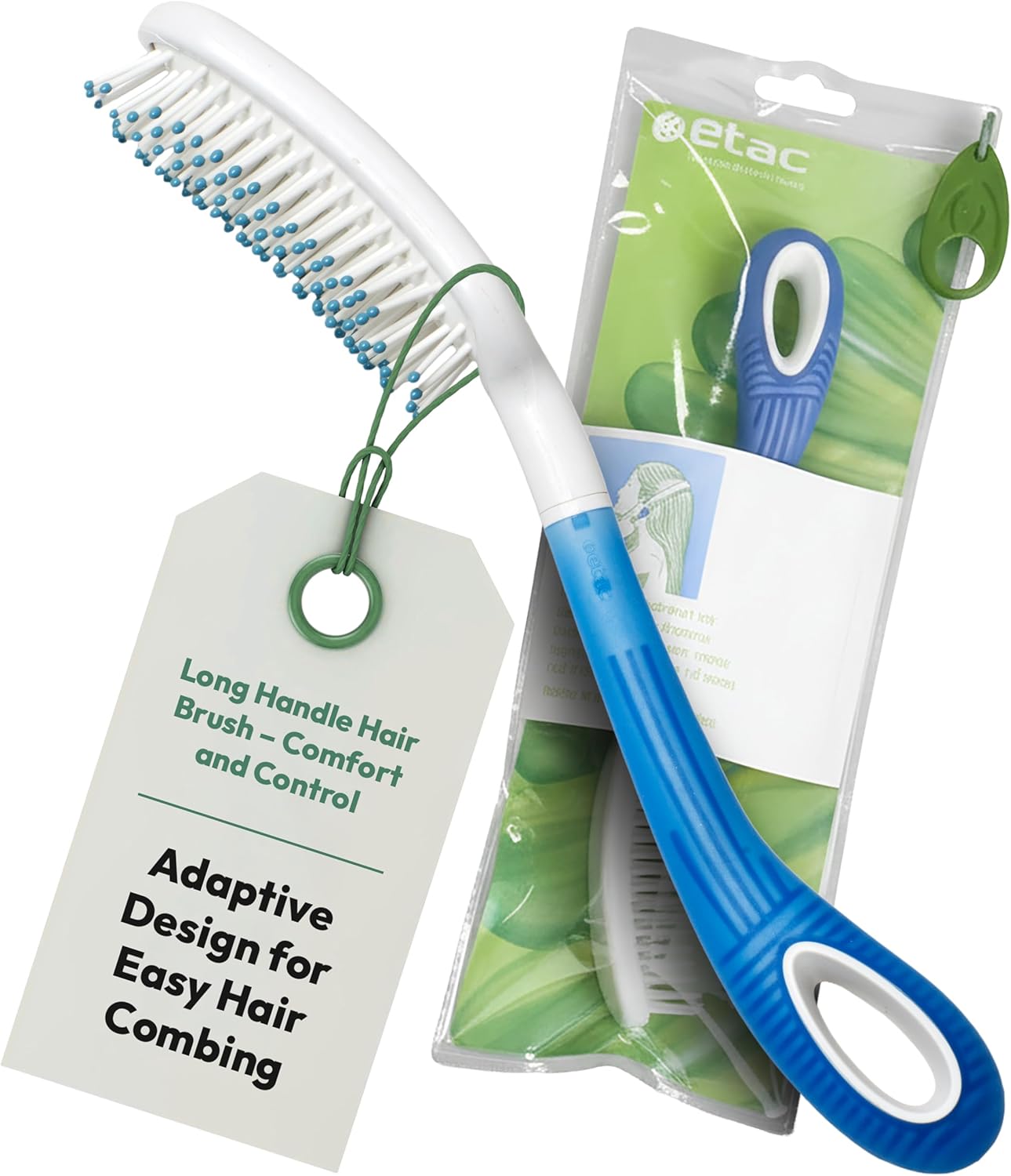 Etac Beauty Hairbrush – Long Handle Hair Brush with Curved Grip for Comfort & Control, Ergonomic Non-Slip Handle, Adaptive Equipment for Easy Hair Brushing – Long Handled Brush (14.5 inches)