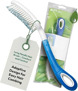 Etac Beauty Hairbrush Long Handle Hair Brush with Curved Grip for Comfort & Control, Ergonomic Non-Slip Handle, Adaptive Equipment for Easy Hair Brushing Long Handled Brush 14.5 inches