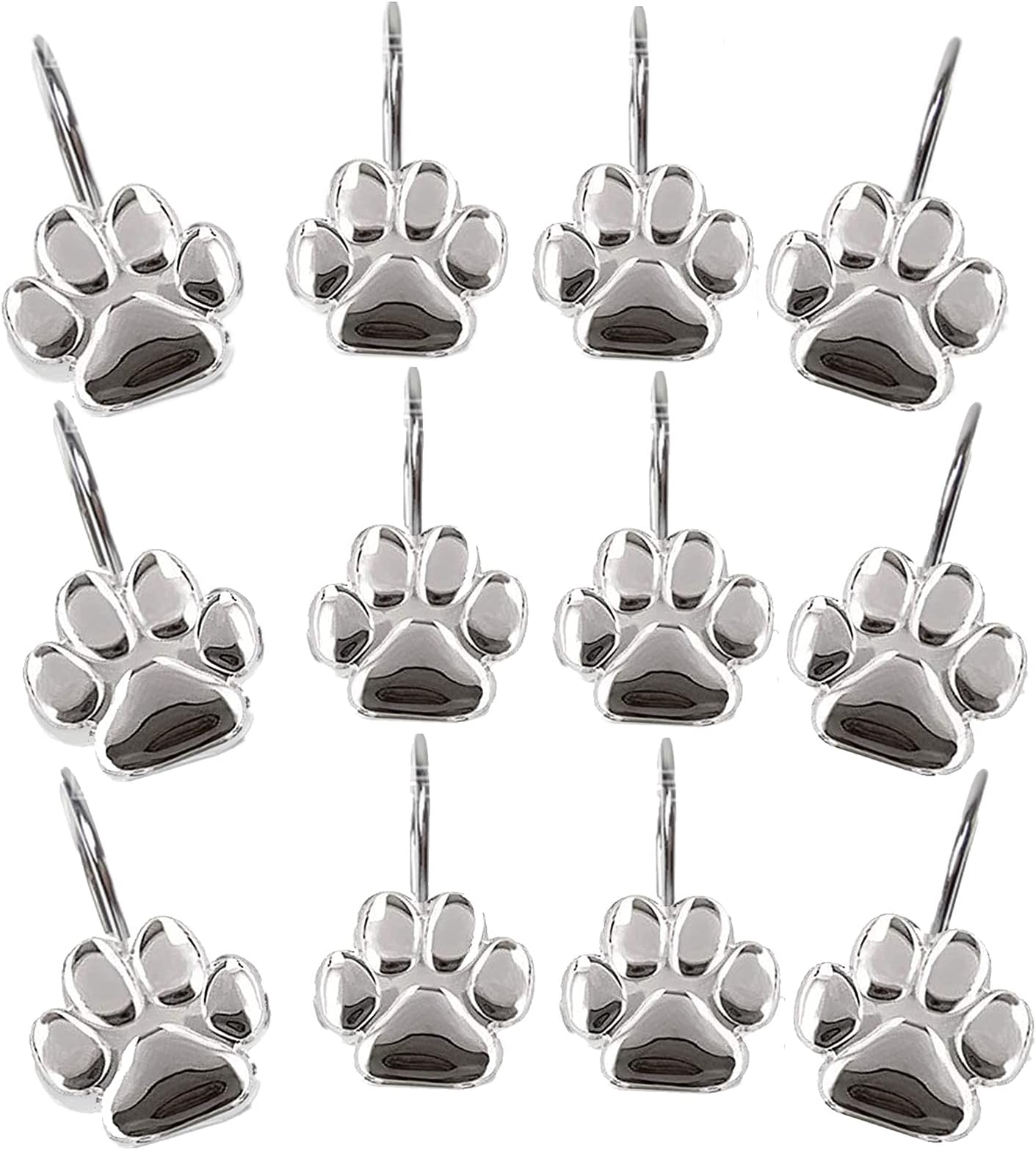 YOTOZU Paw Print - Shower Curtain Hooks, Polished Chrome, Includes a Set of 12 - Give Your Restroom What It Deserves Now