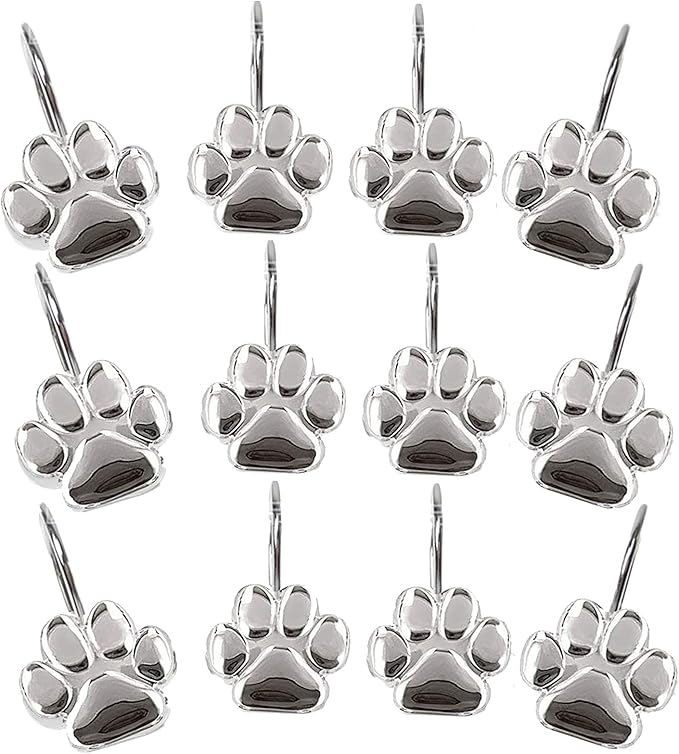 YOTOZU Paw Print Shower Curtain Hooks, Polished Chrome