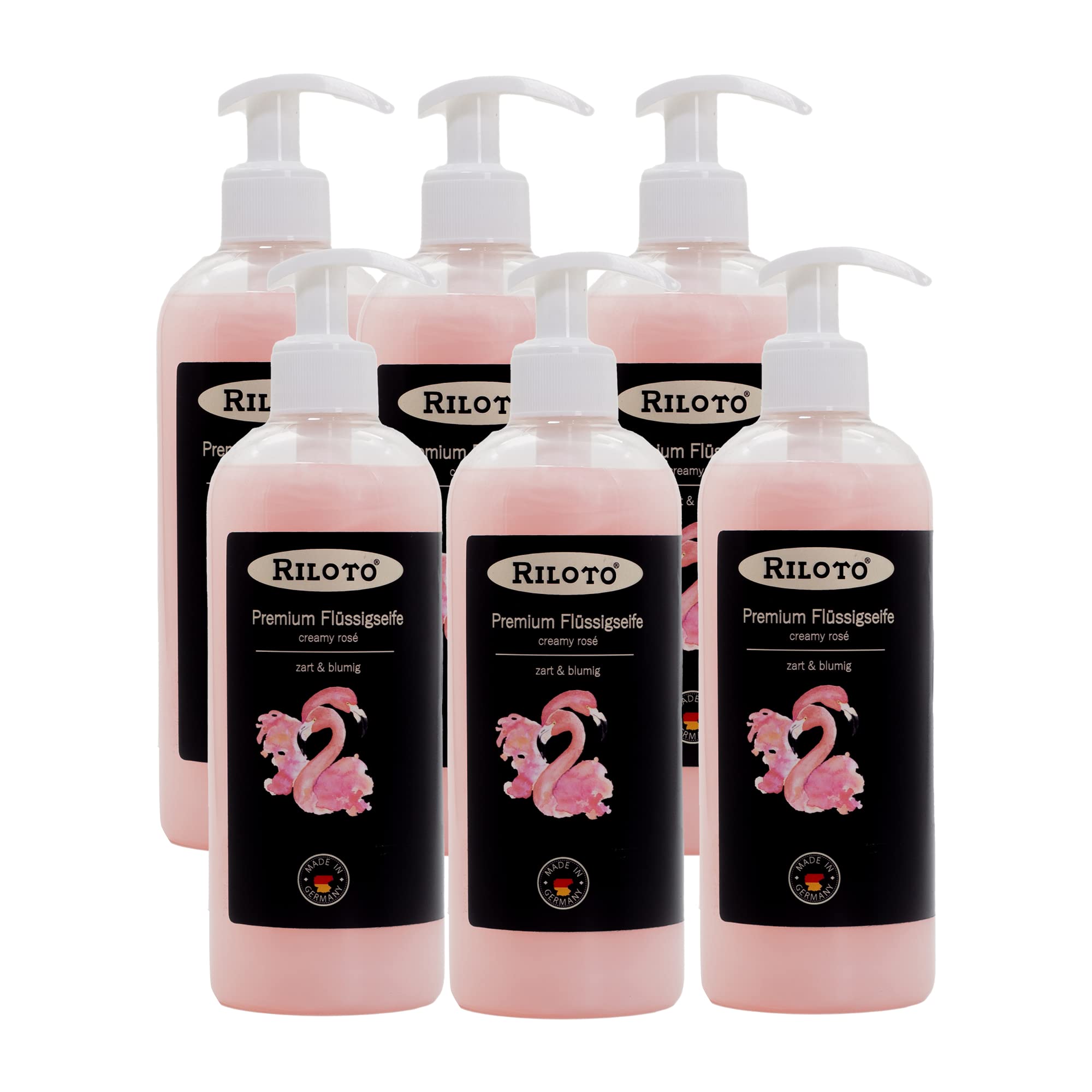 Lorito Premium Flüssigseife Creamy Rose 6 x 500 ml Vegan ohne Mikroplastik - Pflegende Handseife flüssig mit Rosenduft, Seife für empfindliche Haut