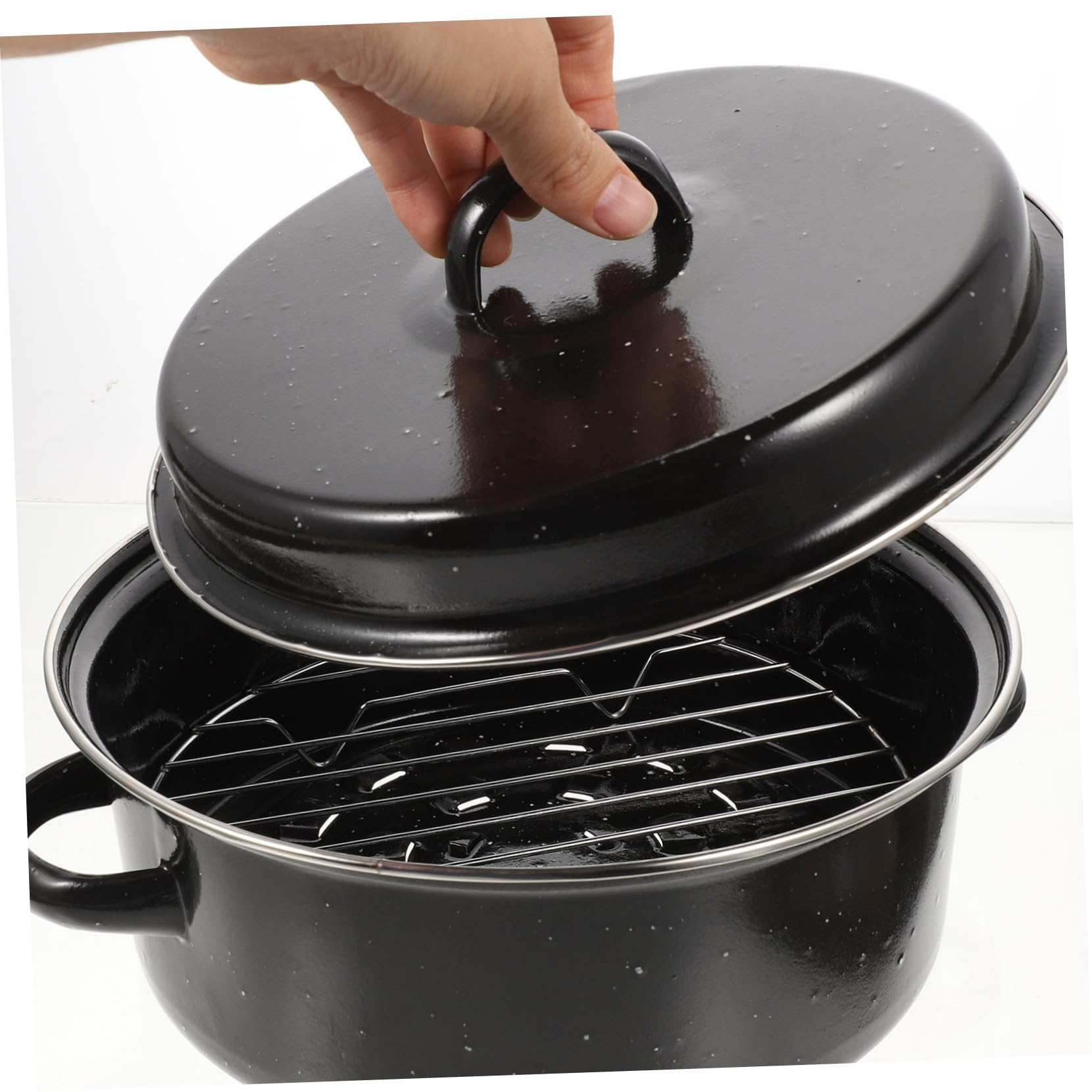 Mikinona Olla para Castañas China de Esmalte Negra Doble Asa