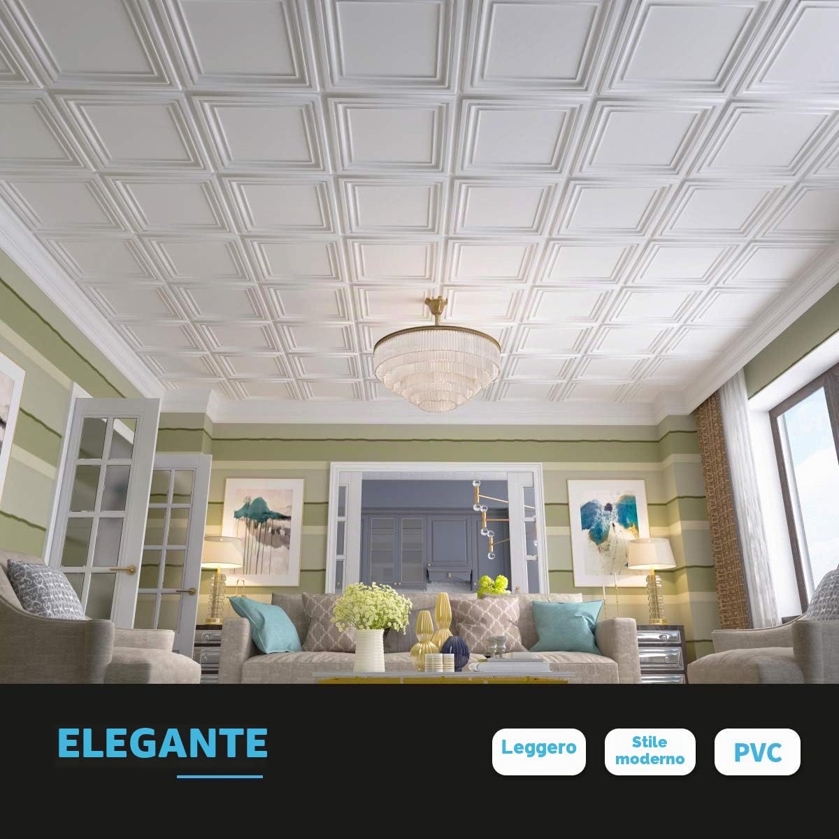 Art3d - Piastrelle per soffitto in PVC, in plastica, colore: Bianco (confezione da 12)
