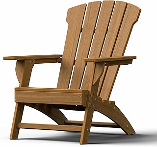 Adirondack Chair, 110°Ergonomics Plastic Extra Tall Adirondack Chairs, HDPE All-Weather Plastic Patio Outdoor Chair, High Foamed Polyethylene Fire Pit Chair(Teak)