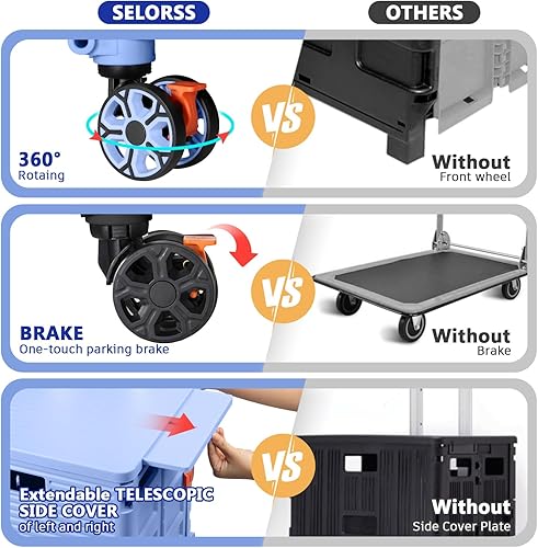 Miniatura 8 de Carrito plegable portátil plegable con ruedas, cesta de mano con tapa magnética, cubierta telescópica, resistente al desgaste, rueda giratoria de