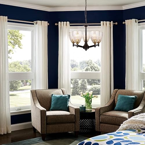 Miniatura 5 de ELLEY HOME Lámpara de araña de 20 pulgadas para comedor, acabado marrón, lámpara colgante de 5 luces para sala de estar, entrada, baño y dormitorio